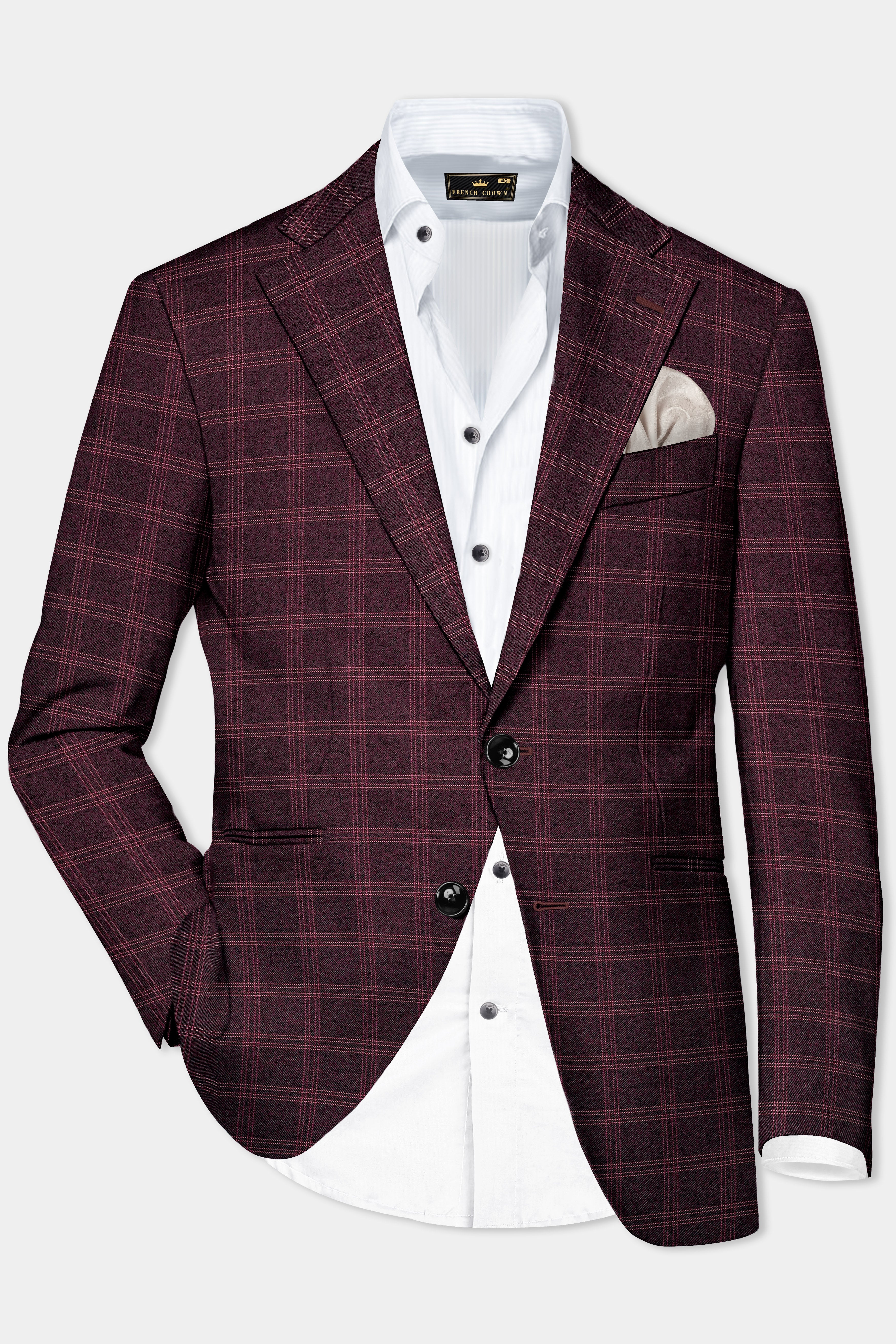 Russett Maroon Plaid Wool Rich Single Breasted Suit