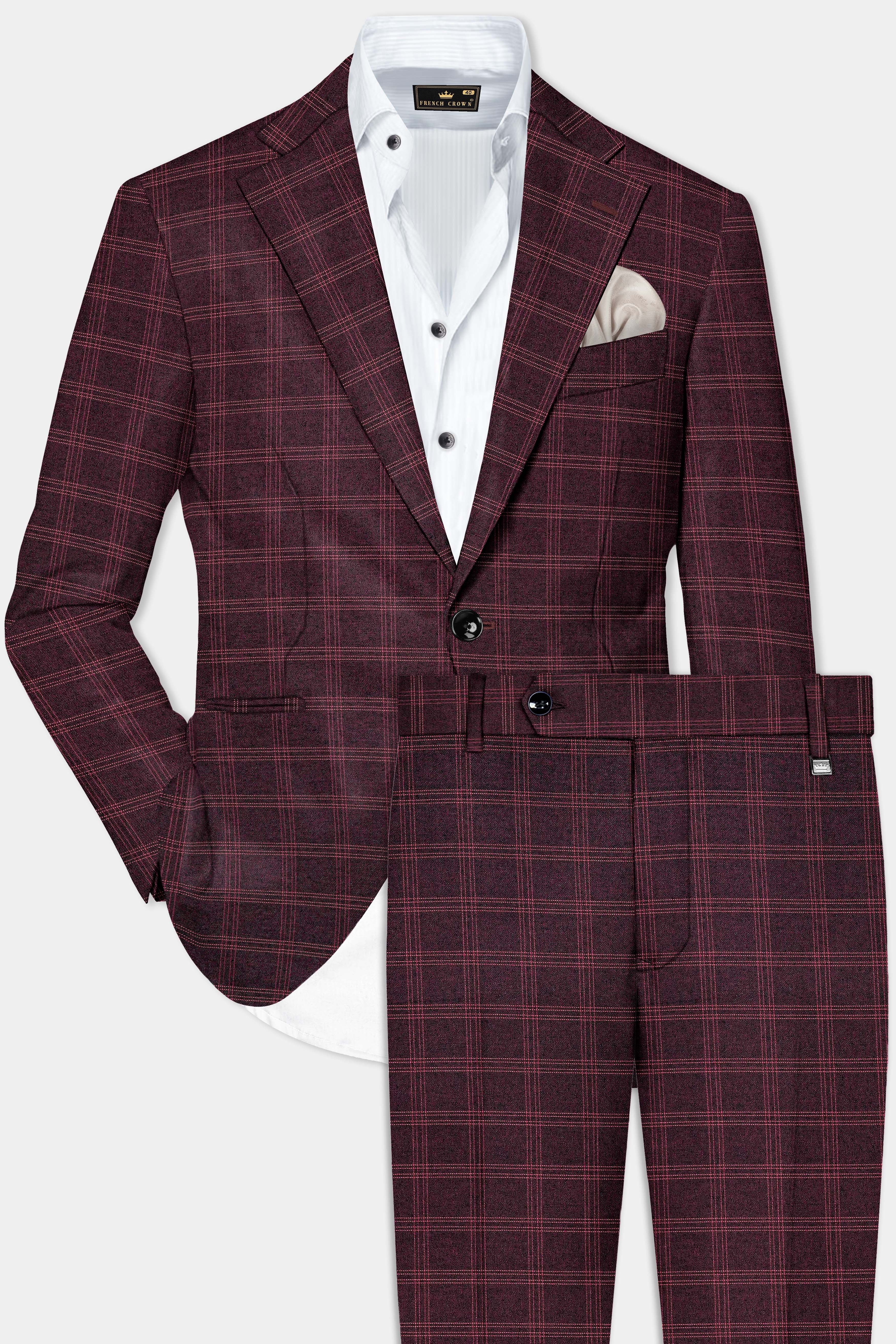 Russett Maroon Plaid Wool Rich Single Breasted Suit