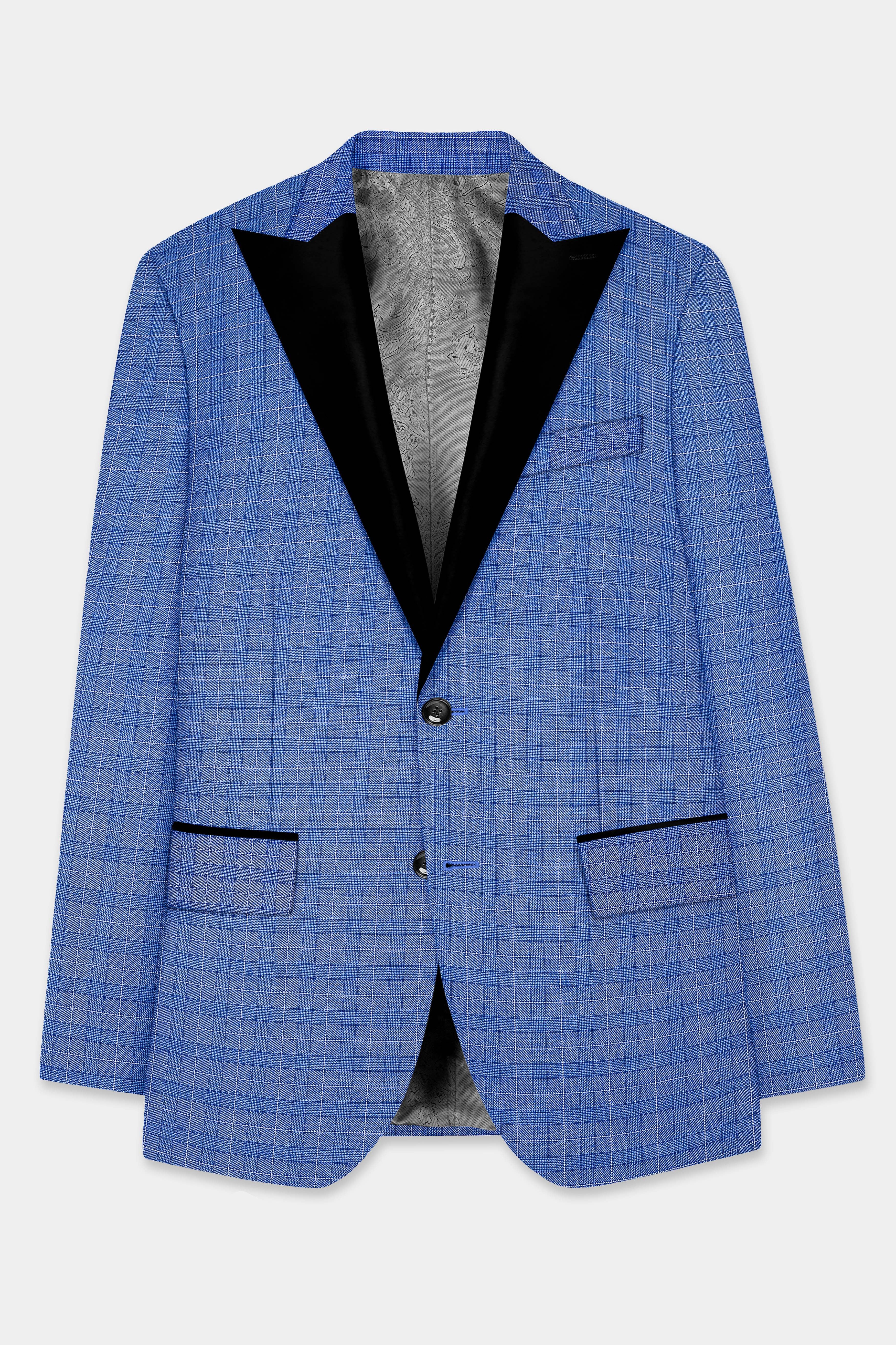 Indigo Blue Plain Wool Rich Peak Collar Tuxedo Suit