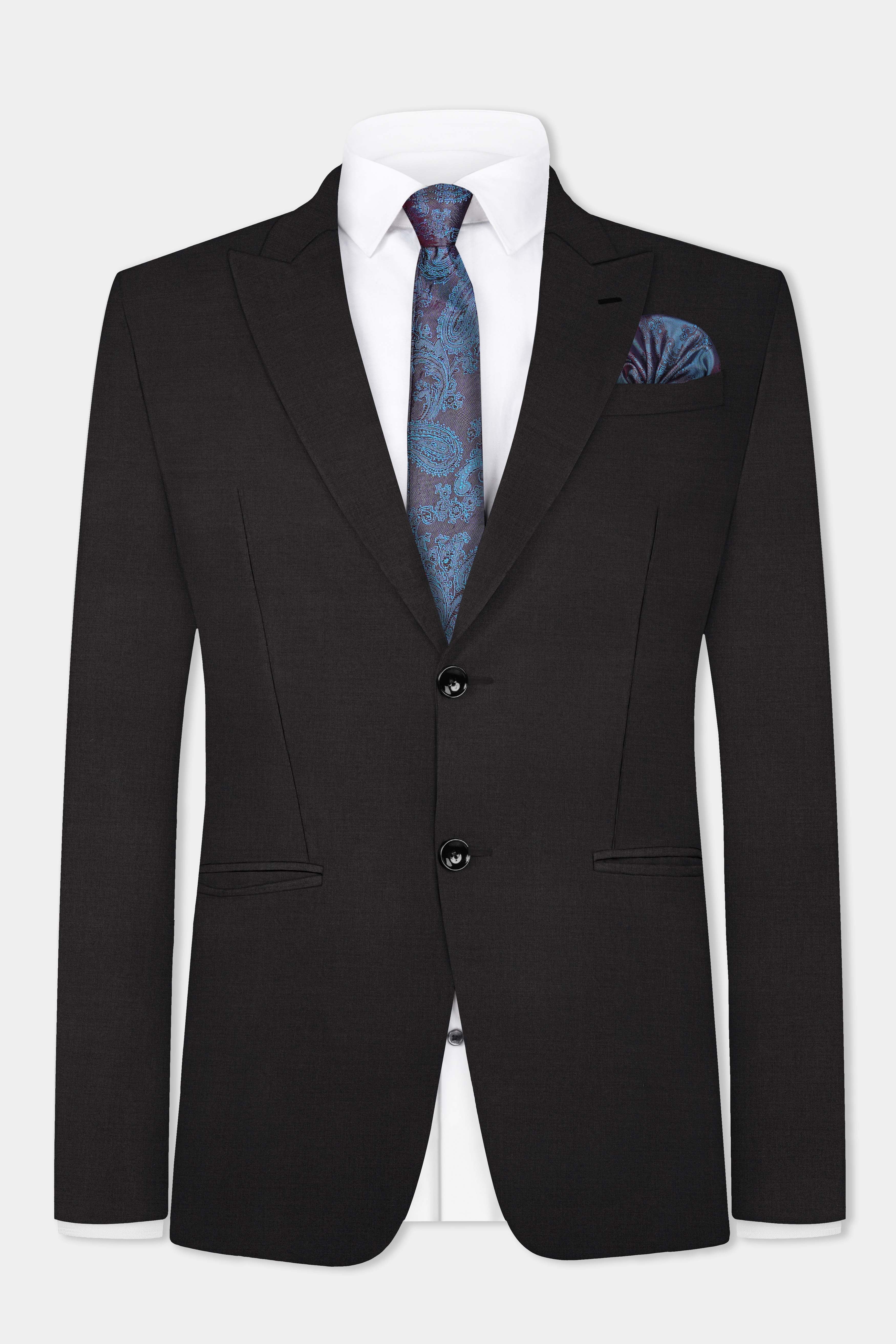 Zeus Black Solid Wool Rich Single Breasted Suit