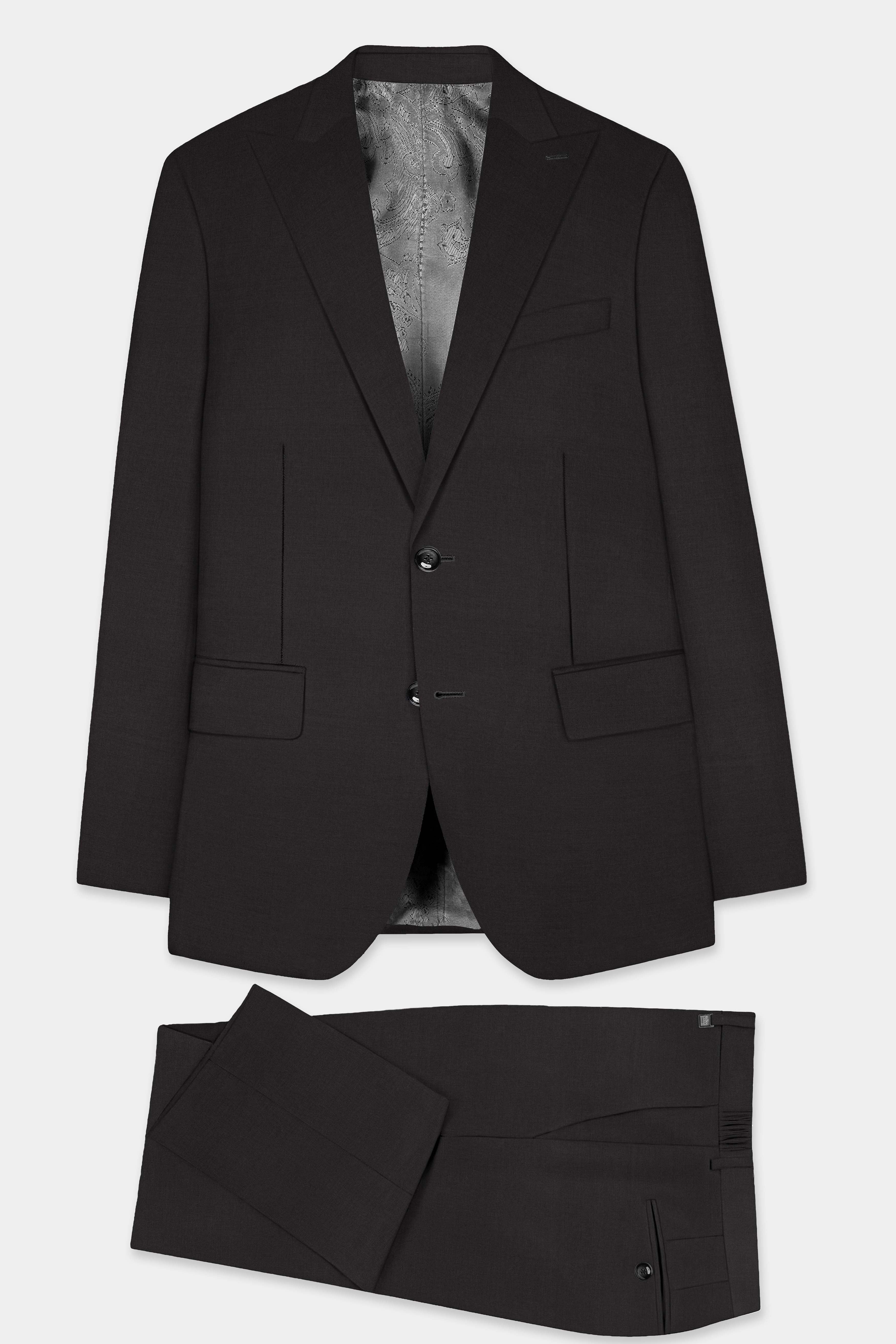 Zeus Black Solid Wool Rich Single Breasted Suit