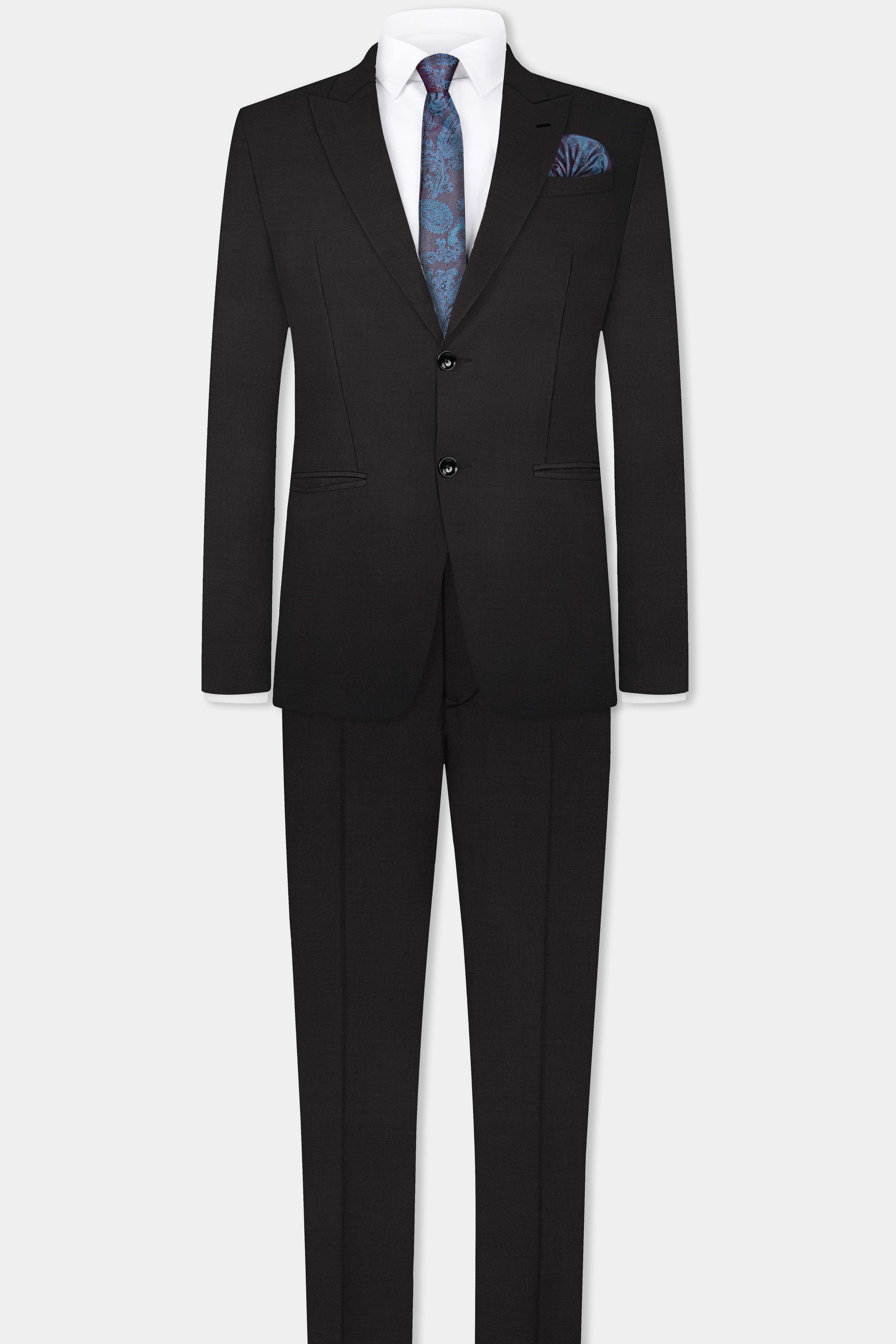 Zeus Black Solid Wool Rich Single Breasted Suit