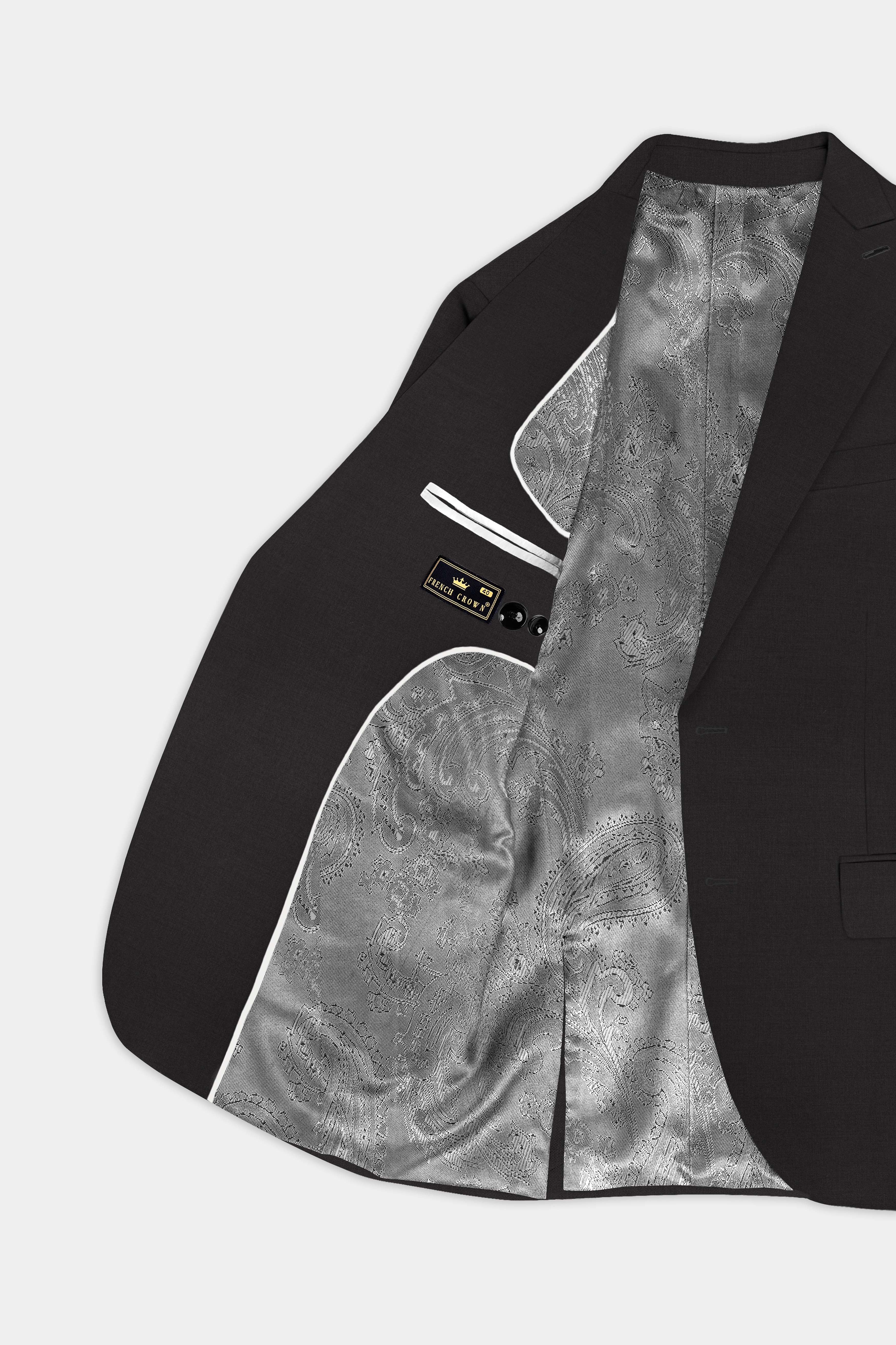 Zeus Black Solid Wool Rich Single Breasted Suit