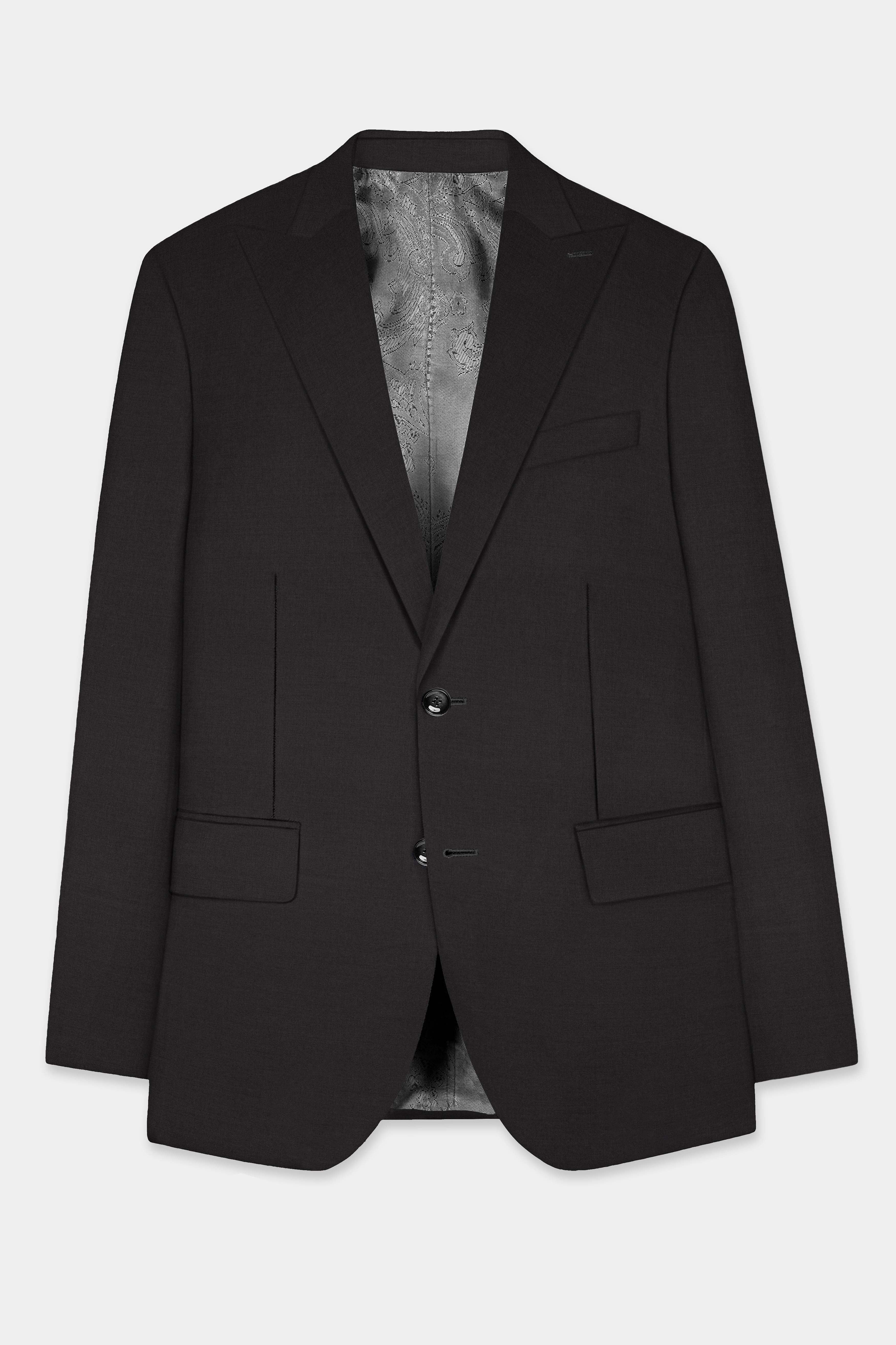 Zeus Black Solid Wool Rich Single Breasted Suit