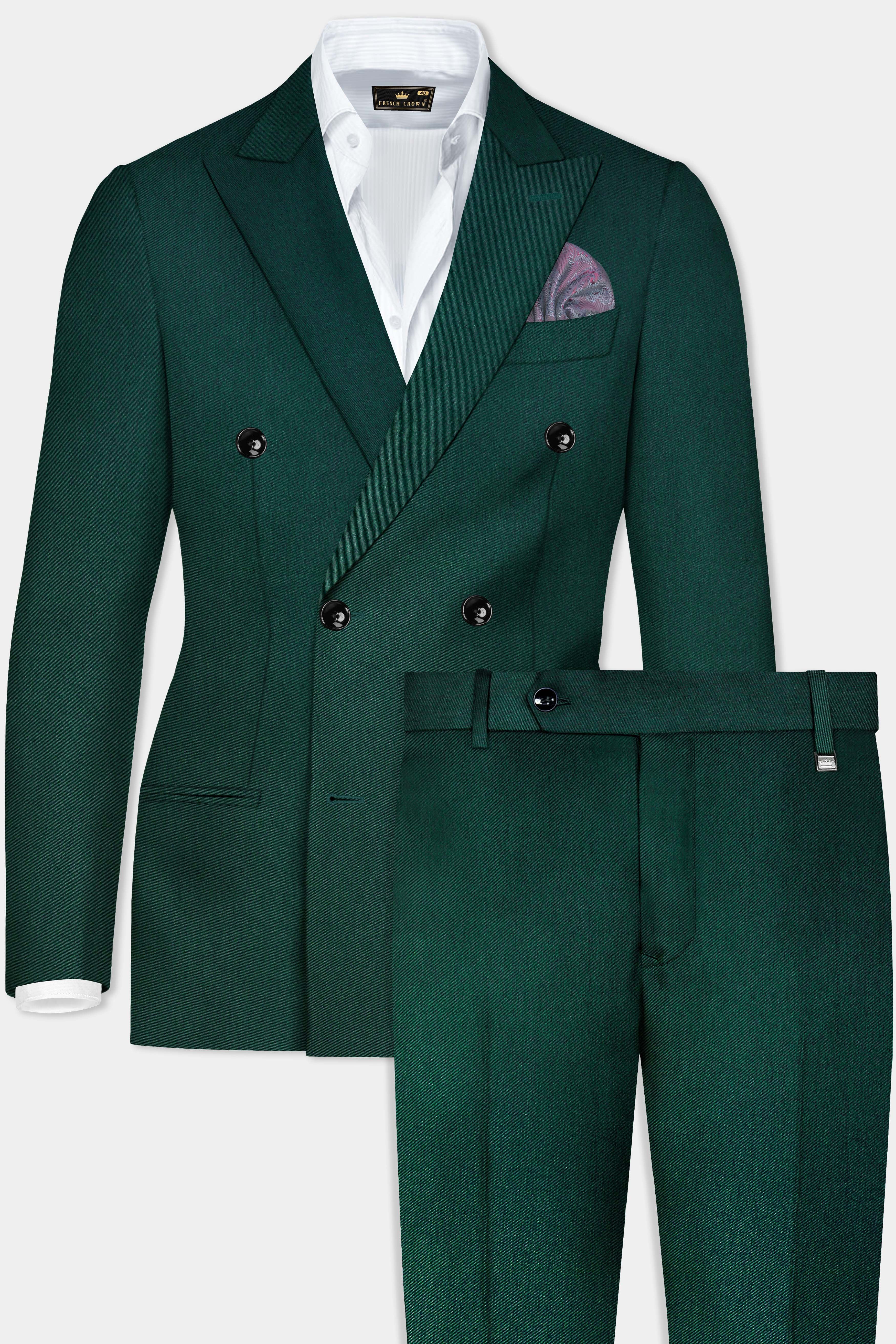 Phthalo Green Solid Cotton Double Breasted Suit