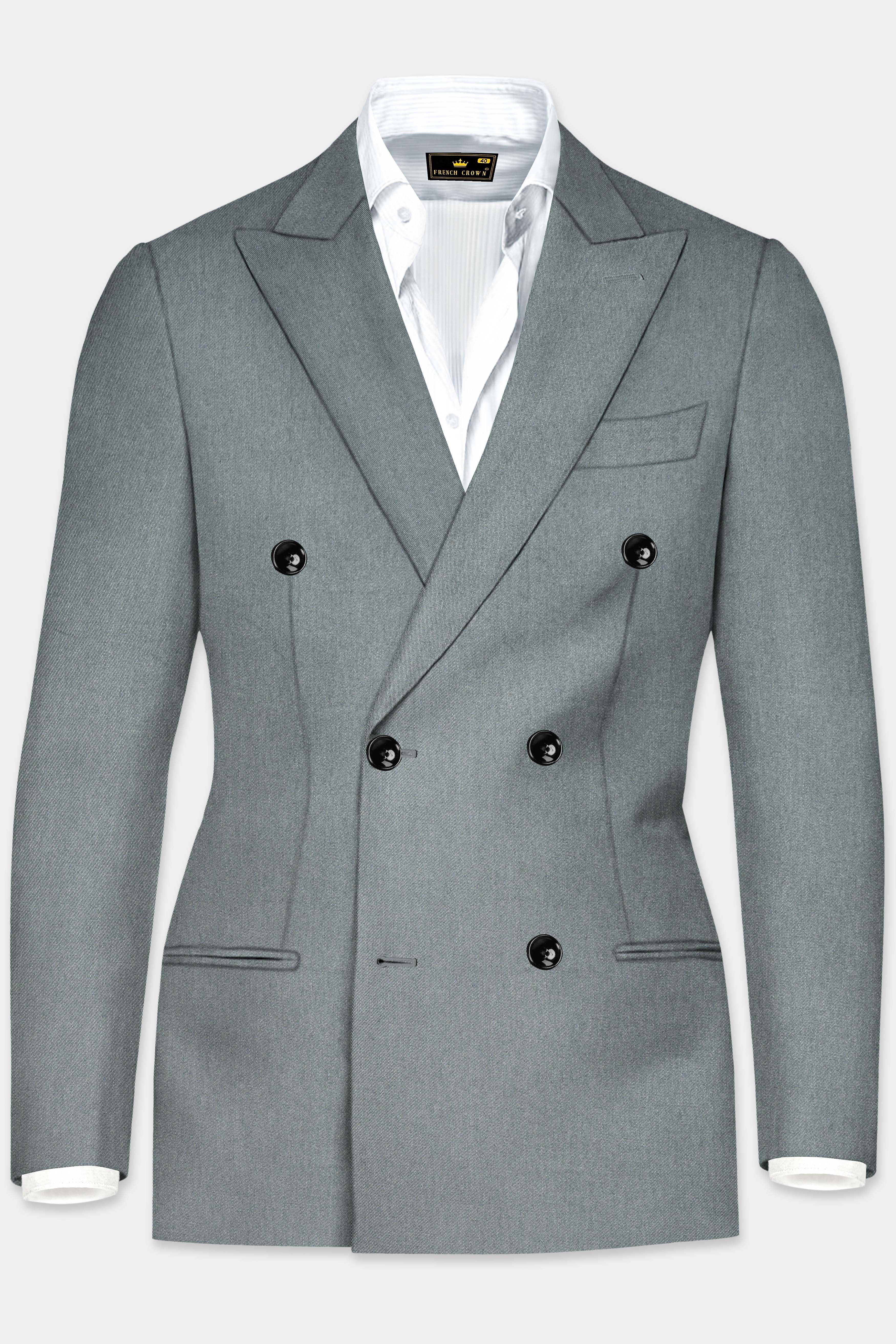 Smokey Gray Solid Cotton Double Breasted Suit