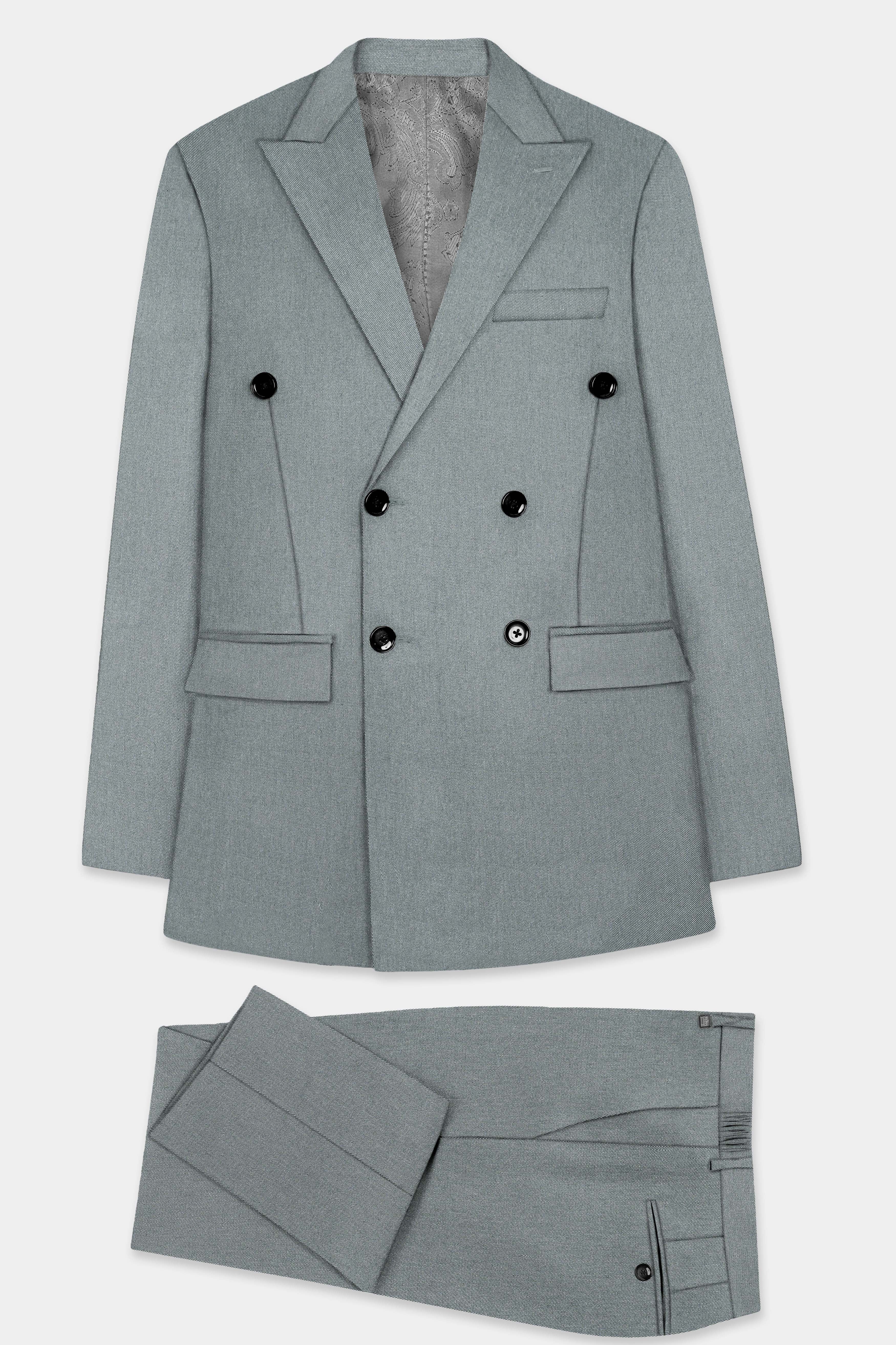 Smokey Gray Solid Cotton Double Breasted Suit