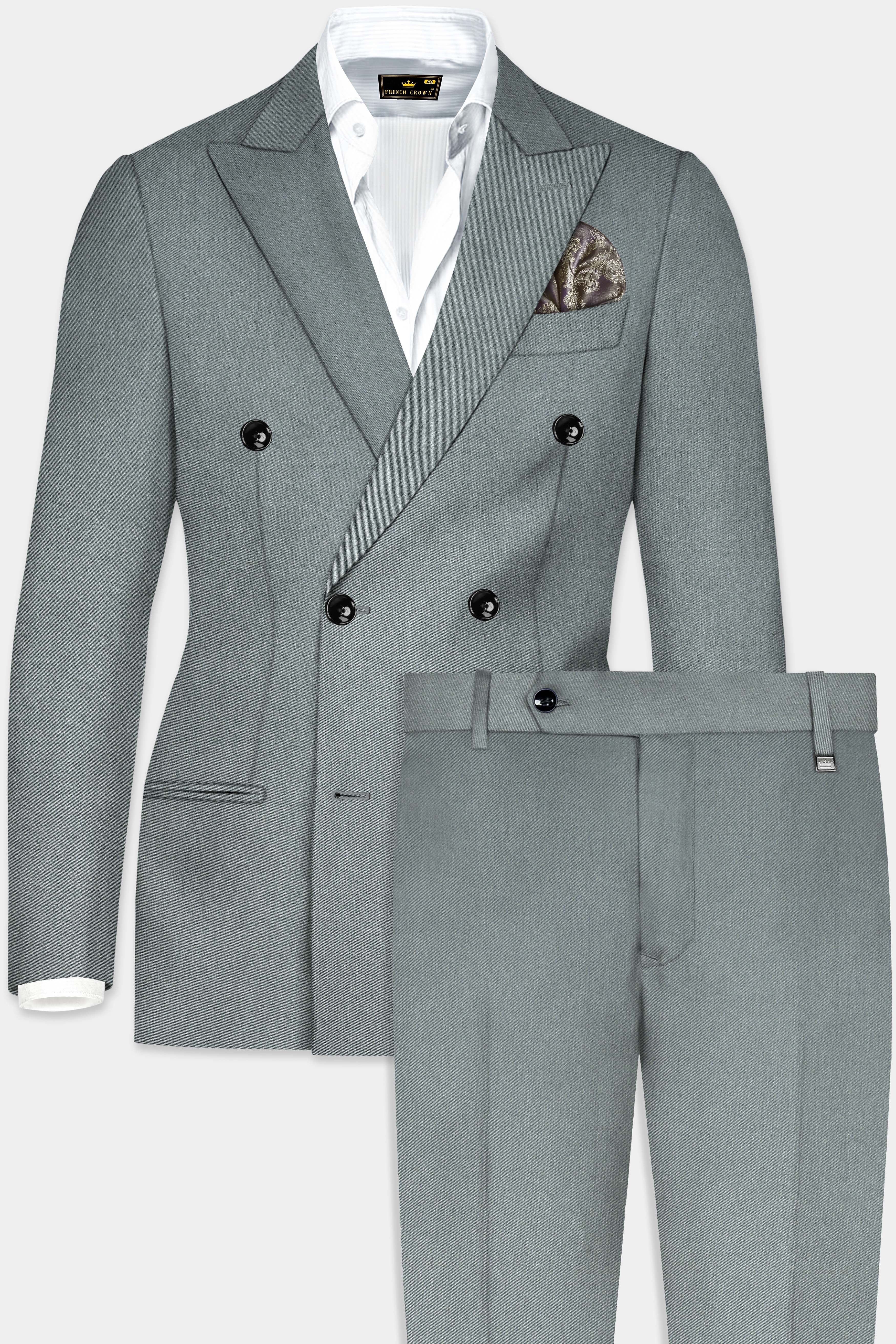 Smokey Gray Solid Cotton Double Breasted Suit