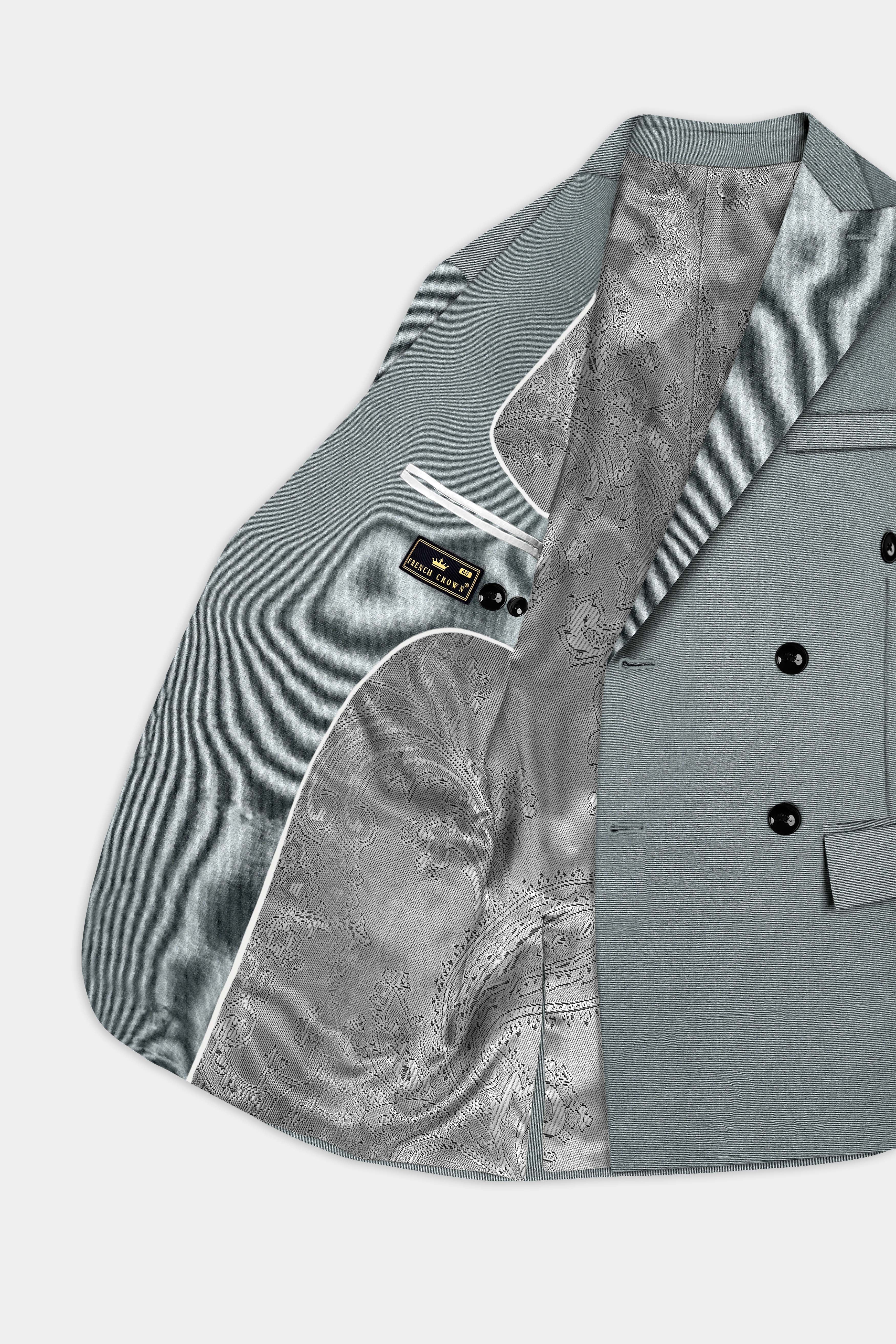 Smokey Gray Solid Cotton Double Breasted Suit