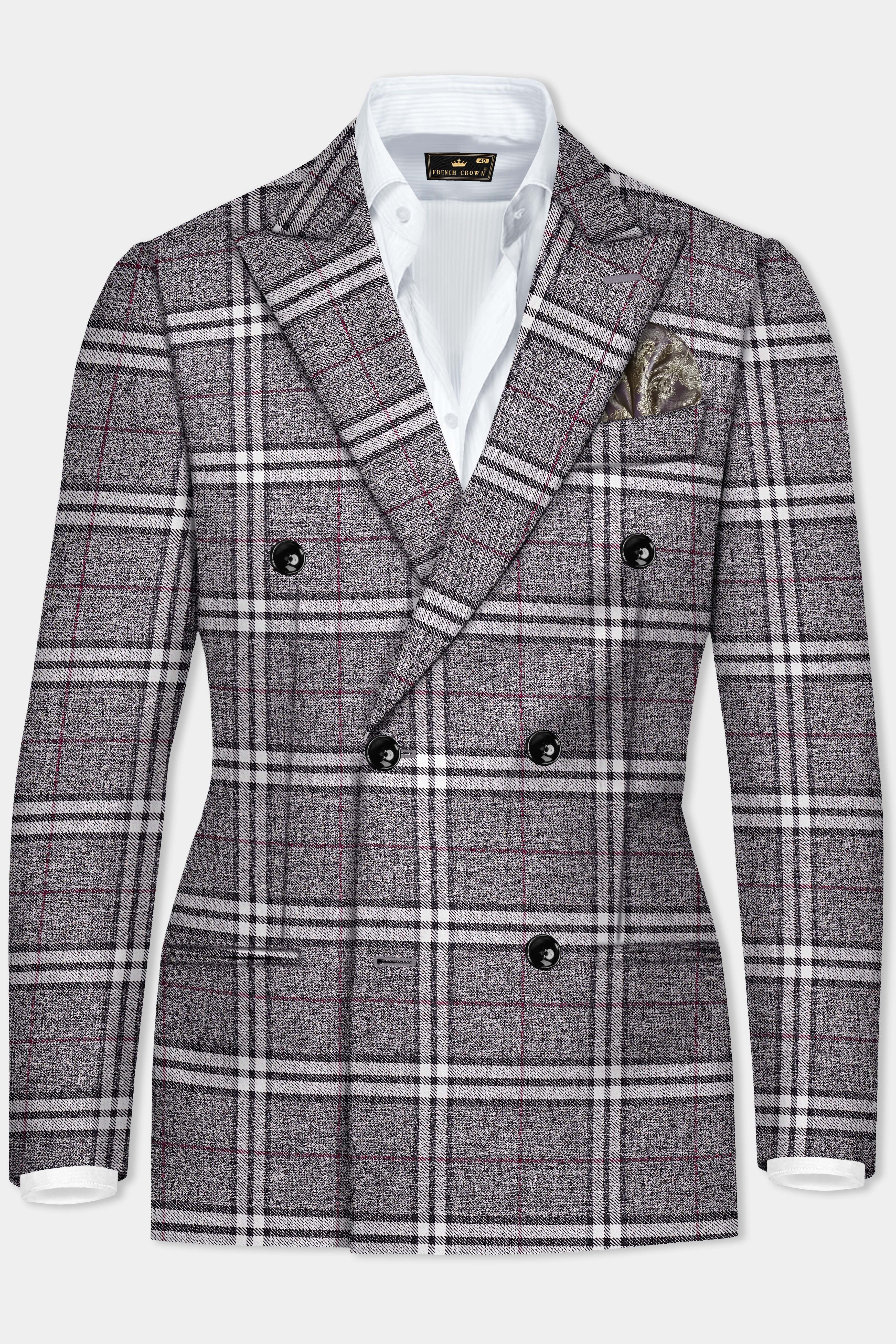 Granite Gray Plaid Wool Rich Double Breasted Suit