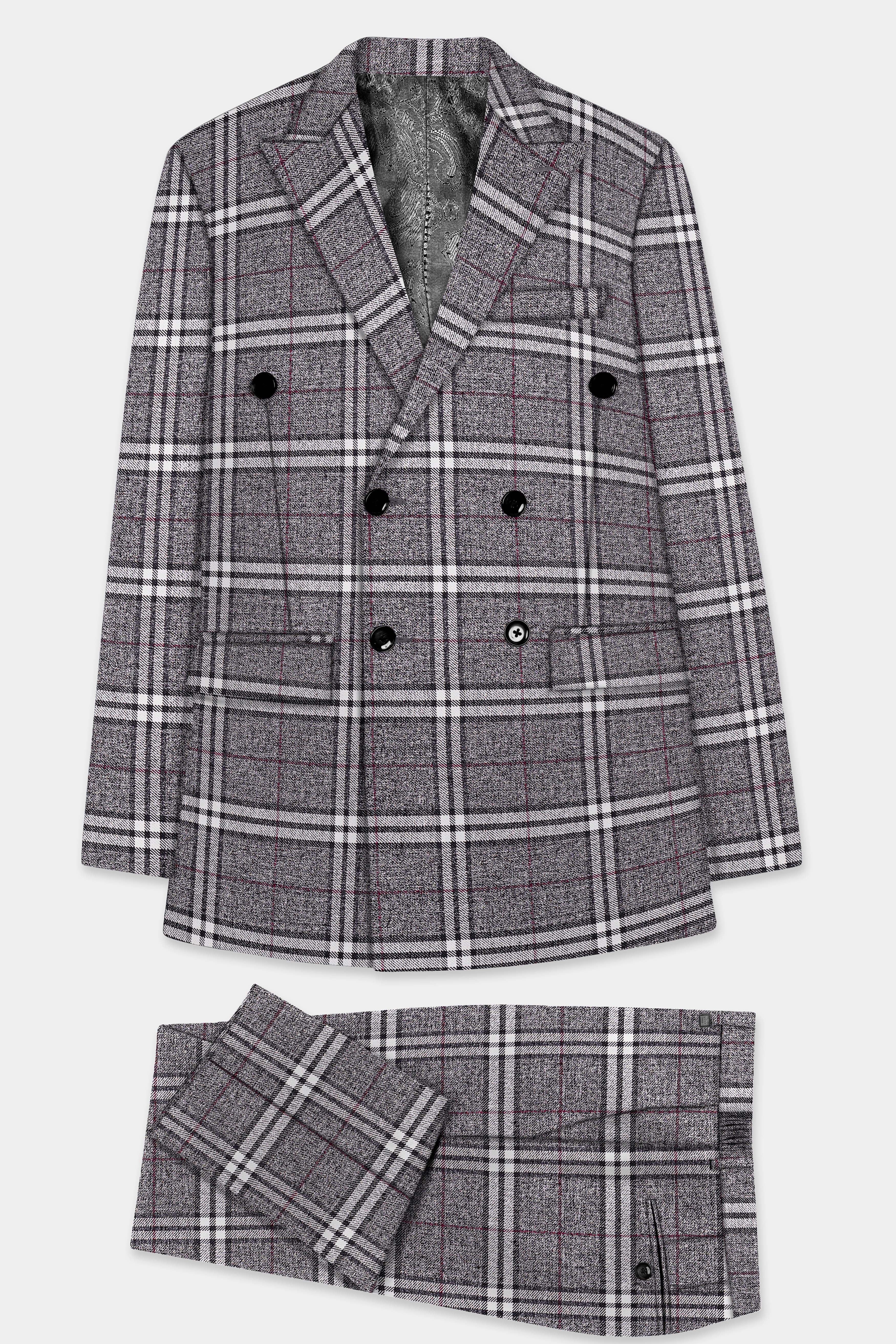 Granite Gray Plaid Wool Rich Double Breasted Suit