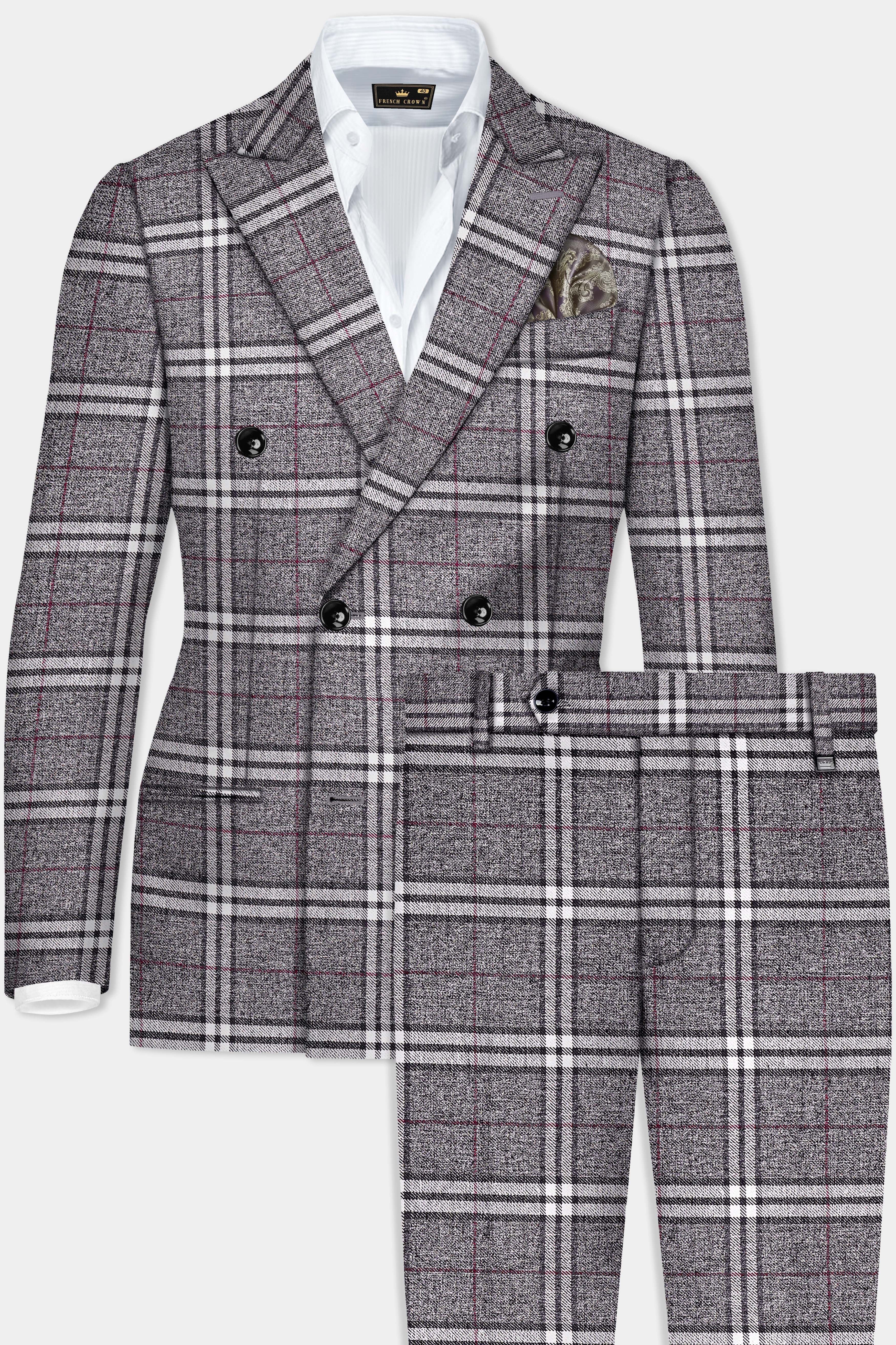 Granite Gray Plaid Wool Rich Double Breasted Suit