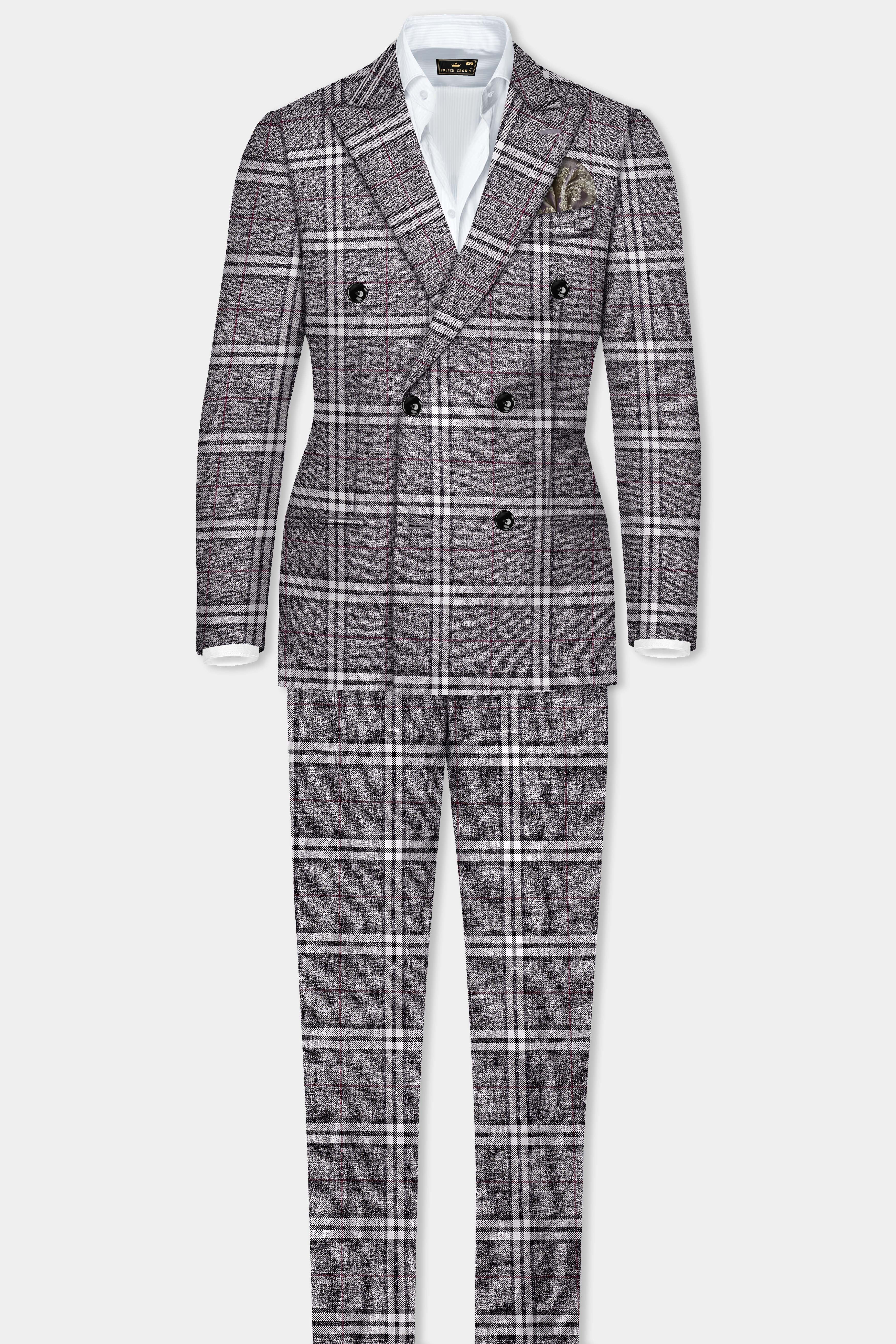 Granite Gray Plaid Wool Rich Double Breasted Suit