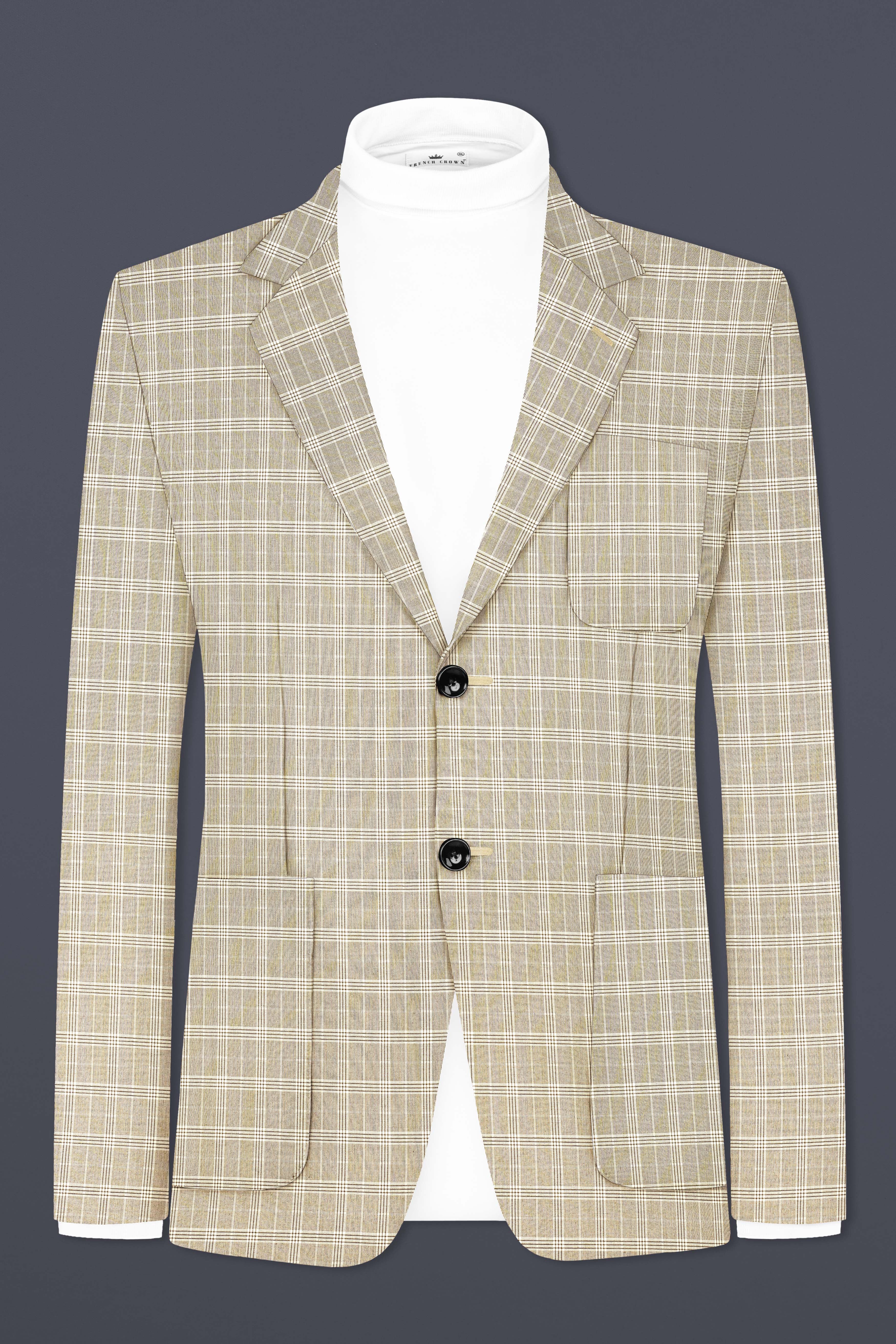 Eagle Cream Plaid Wool Rich Single Breasted Sports Suit