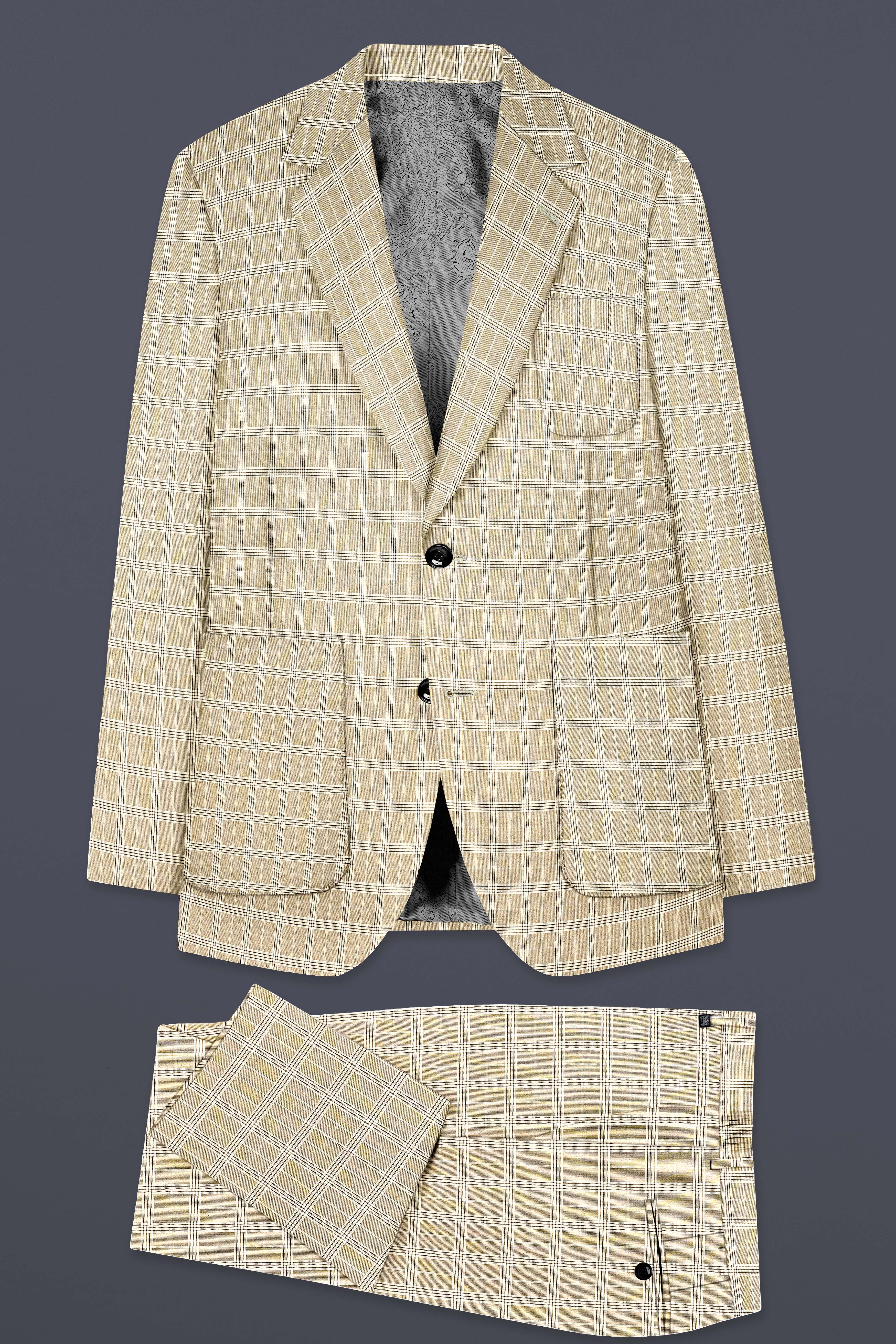 Eagle Cream Plaid Wool Rich Single Breasted Sports Suit