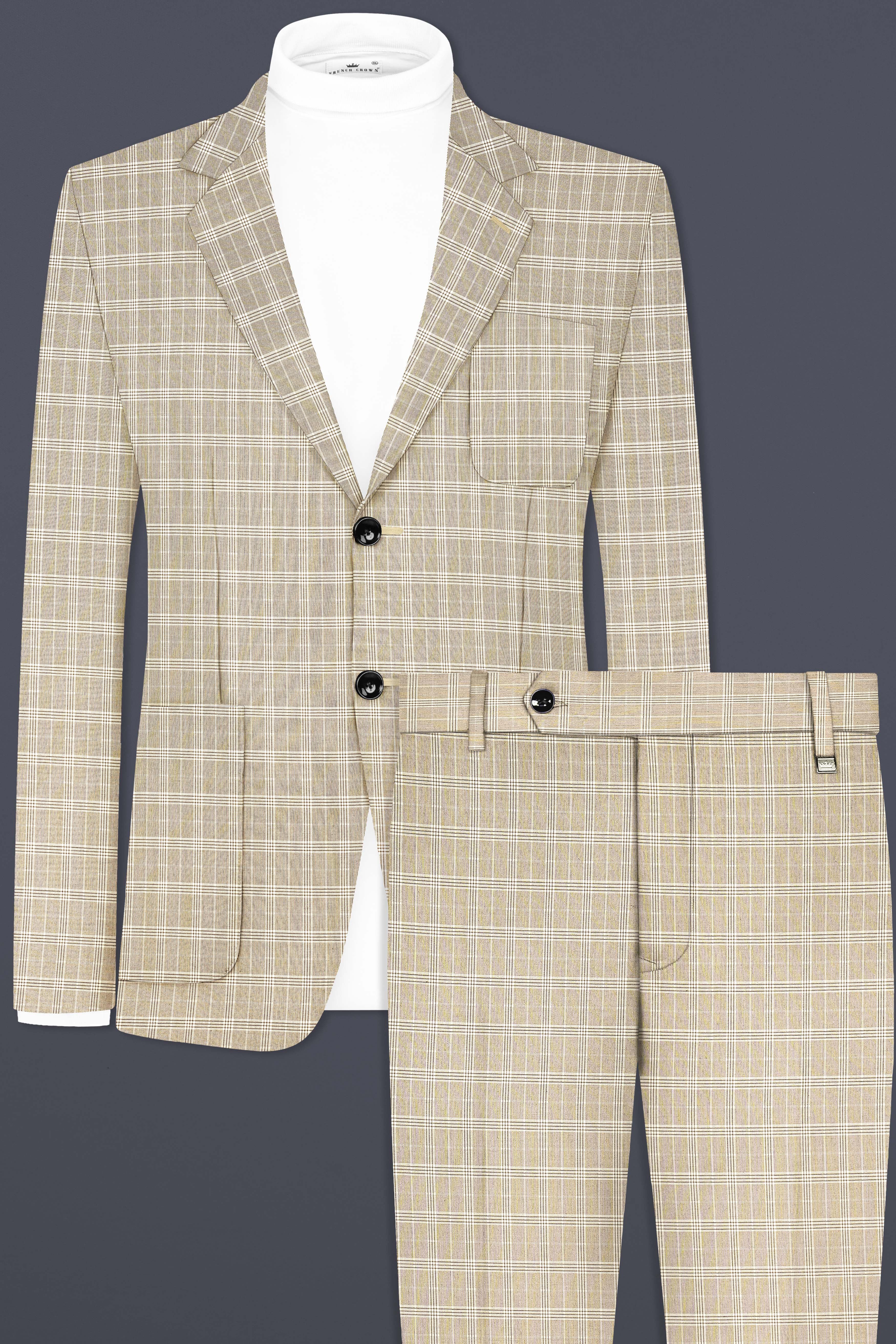 Eagle Cream Plaid Wool Rich Single Breasted Sports Suit