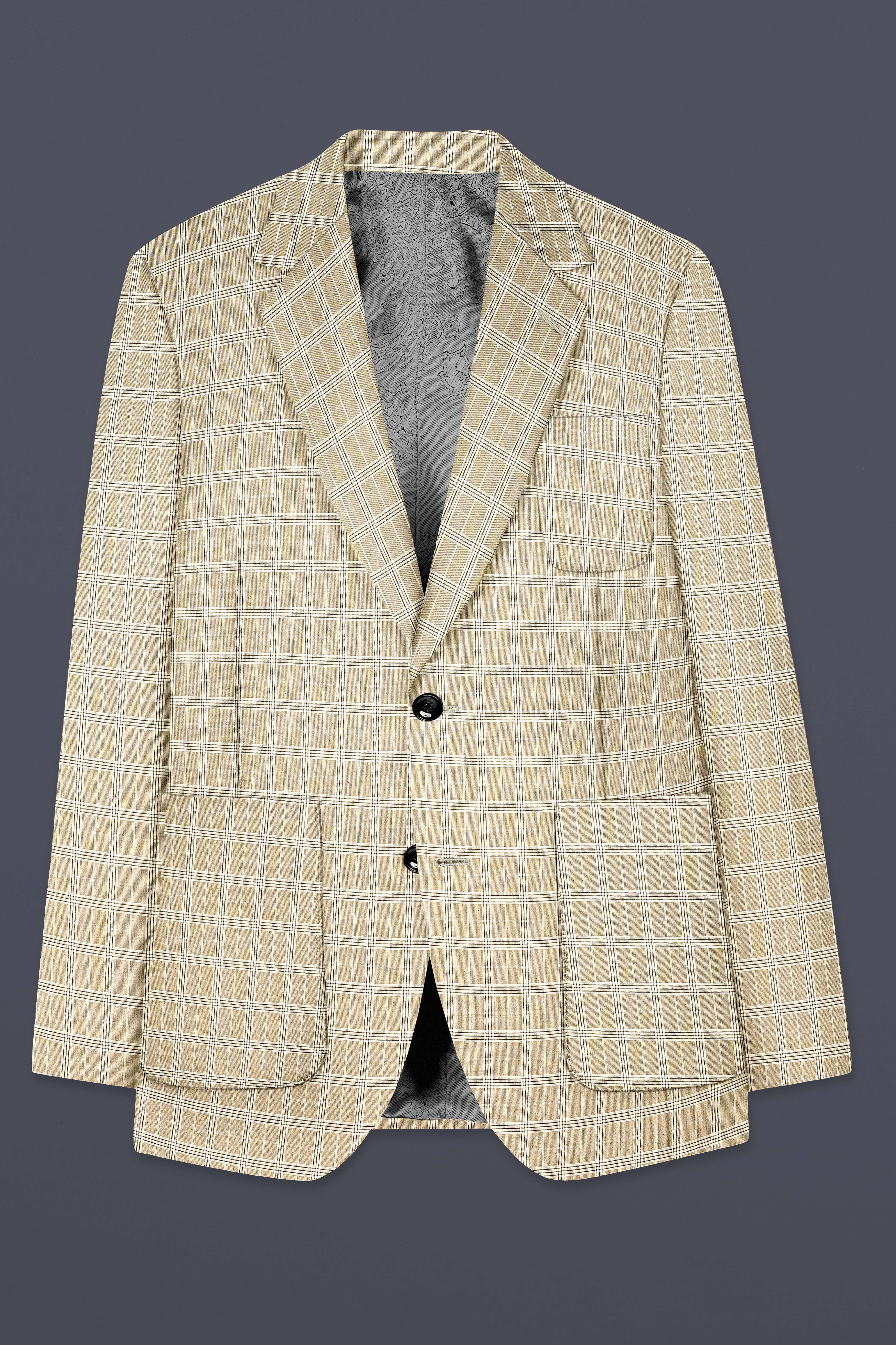 Eagle Cream Plaid Wool Rich Single Breasted Sports Suit