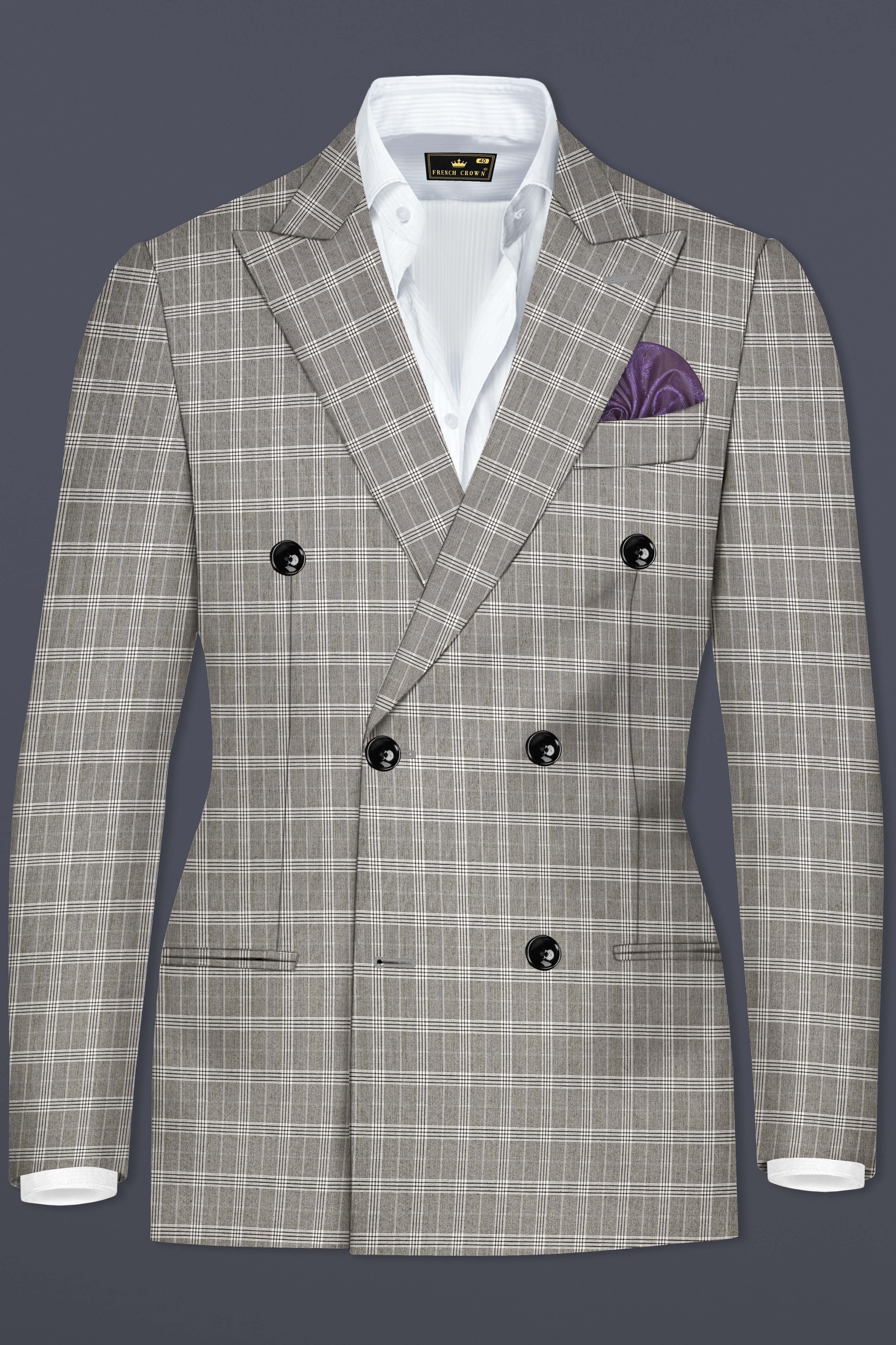 Venus Gray Plaid Wool Rich Double Breasted Suit