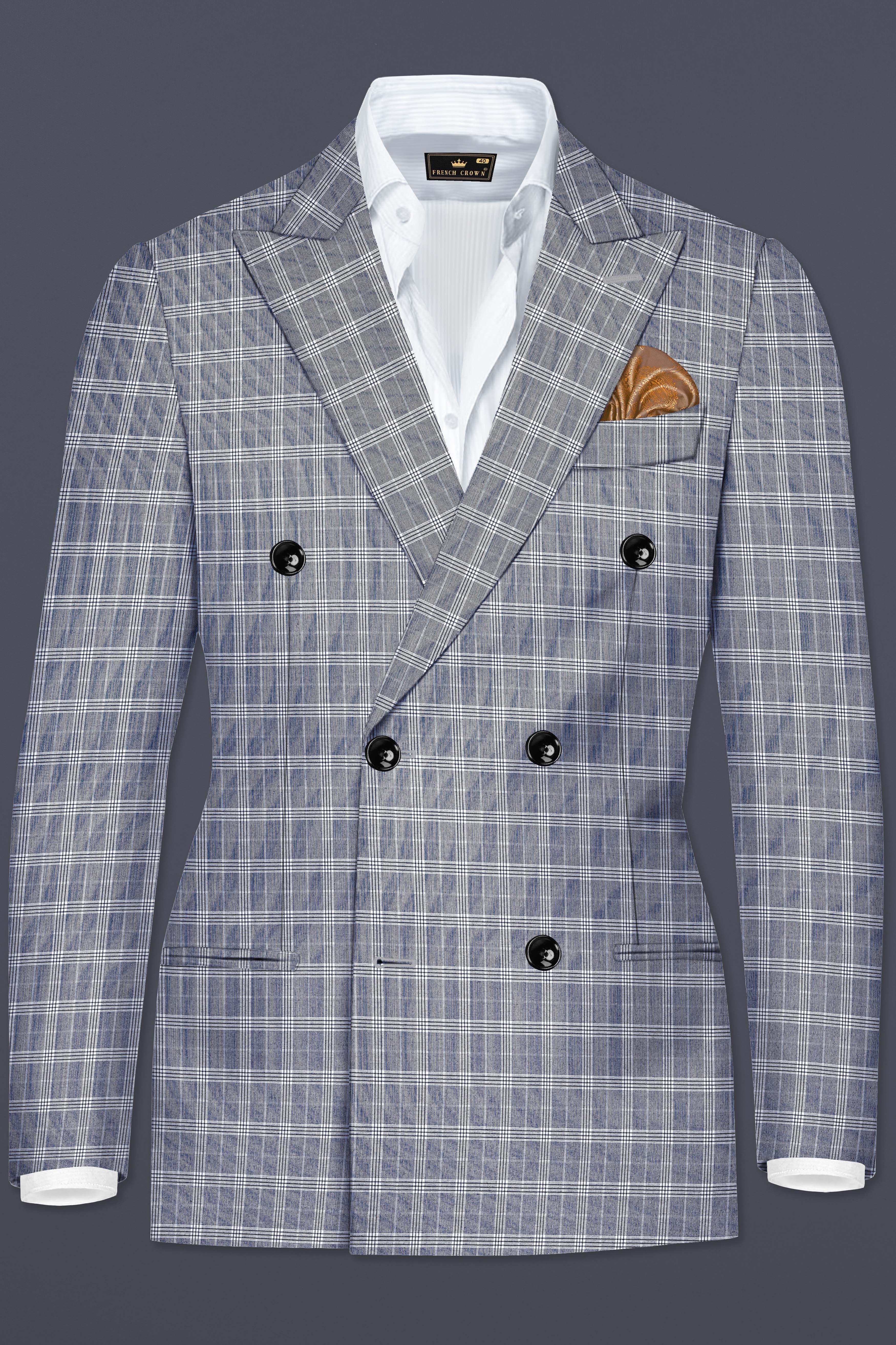 Mountain Mist Blue Plaid Wool Rich Double Breasted Suit