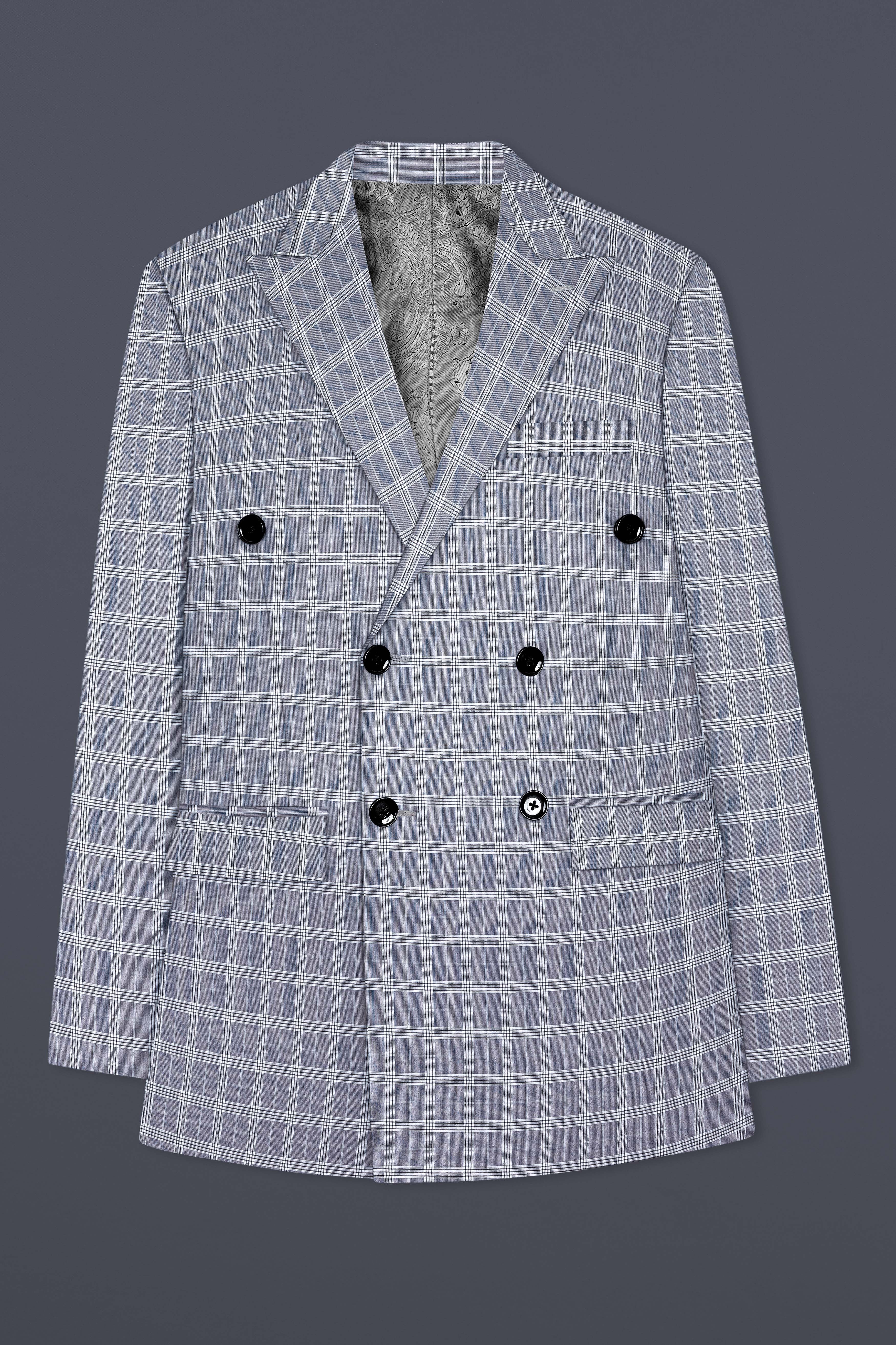 Mountain Mist Blue Plaid Wool Rich Double Breasted Suit