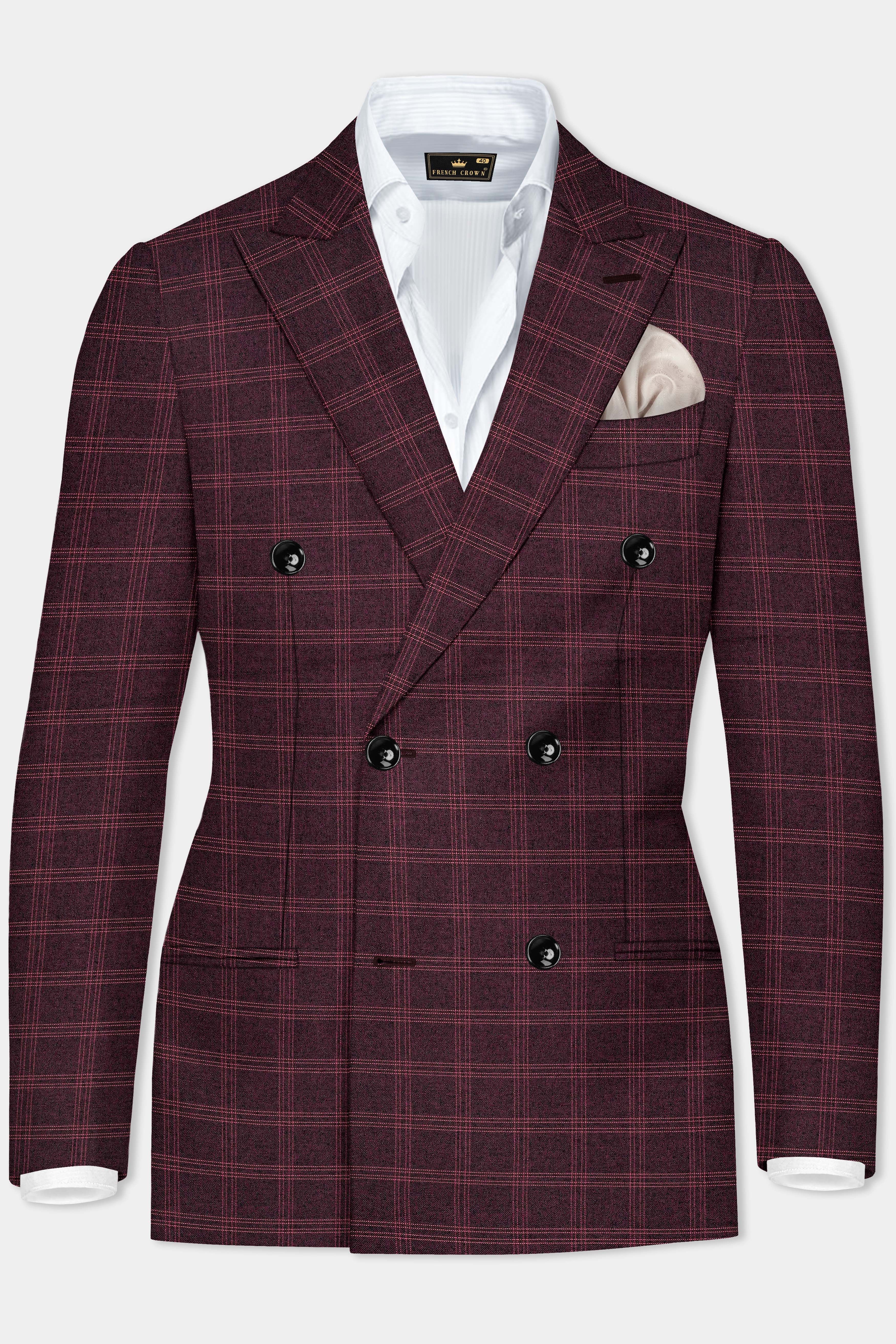 Russett Maroon Plaid Wool Rich Double Breasted Suit