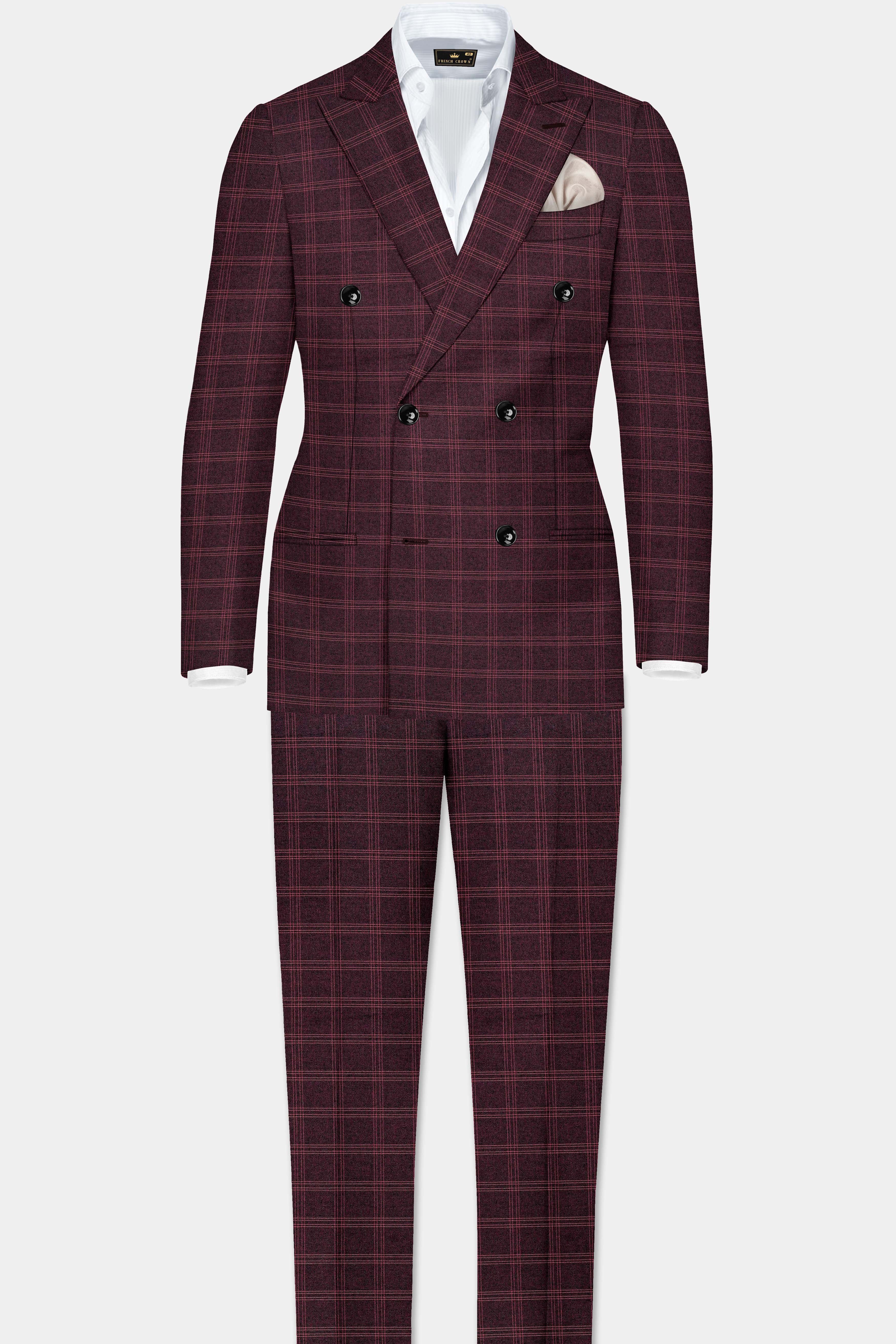 Russett Maroon Plaid Wool Rich Double Breasted Suit