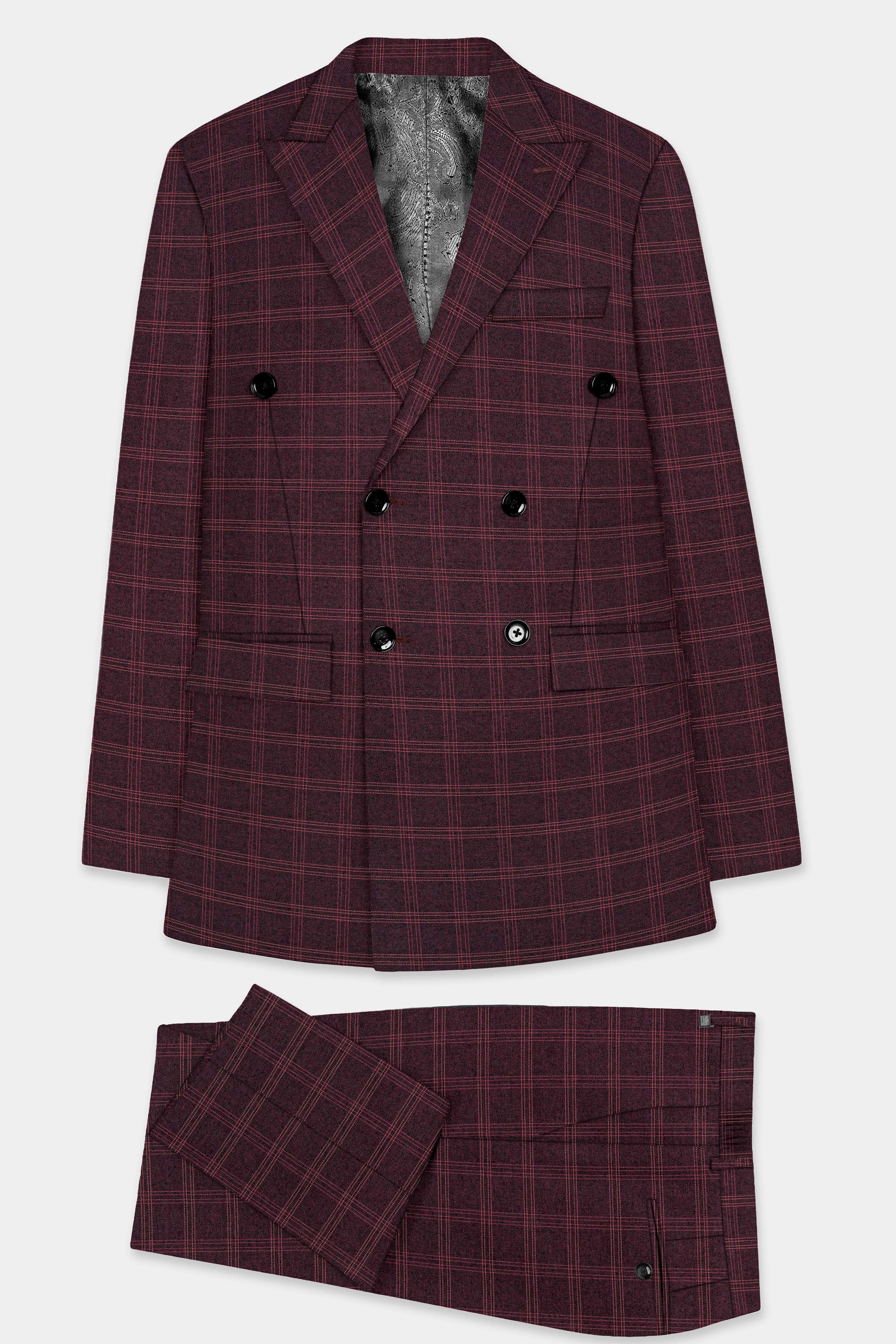 Russett Maroon Plaid Wool Rich Double Breasted Suit