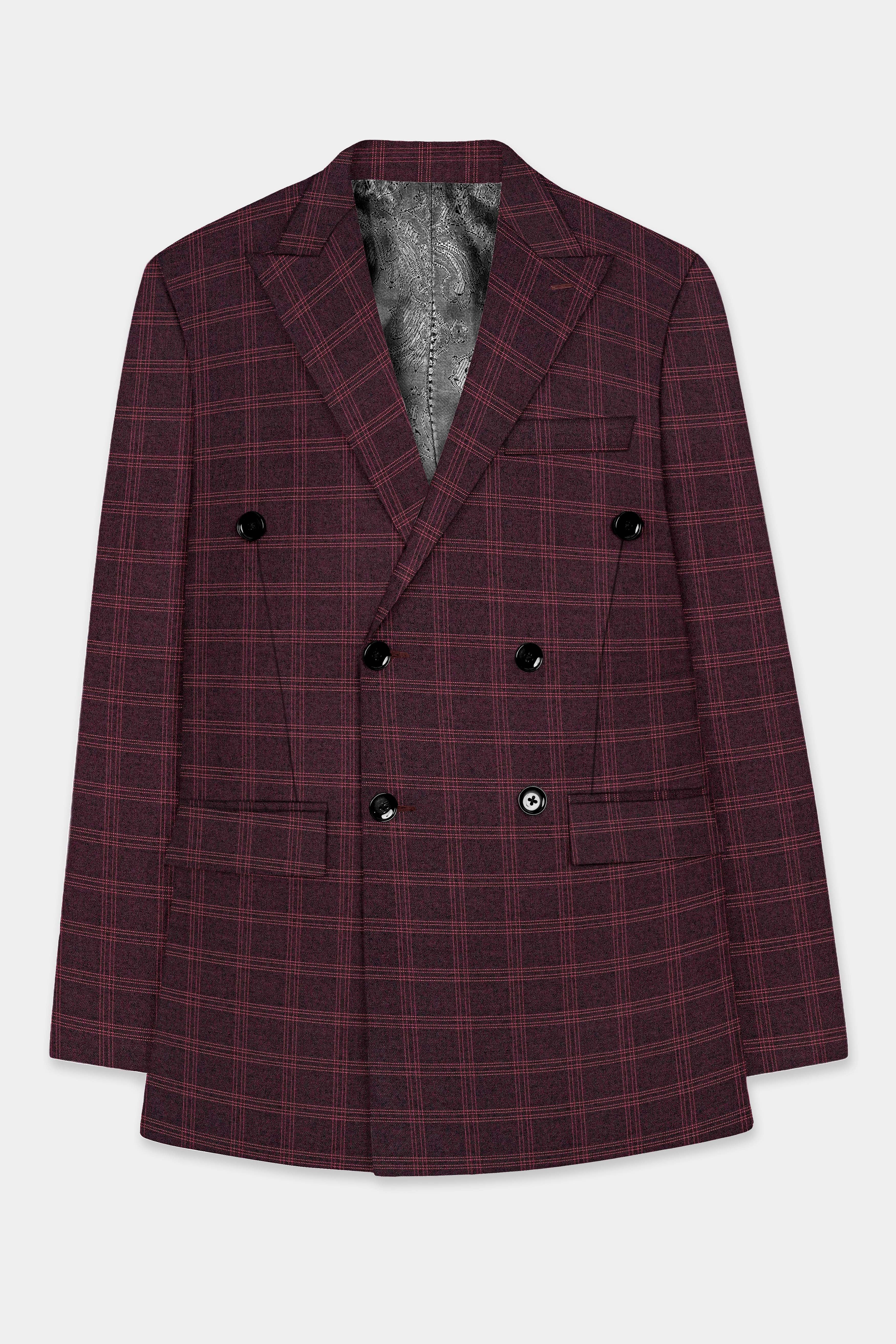 Russett Maroon Plaid Wool Rich Double Breasted Suit