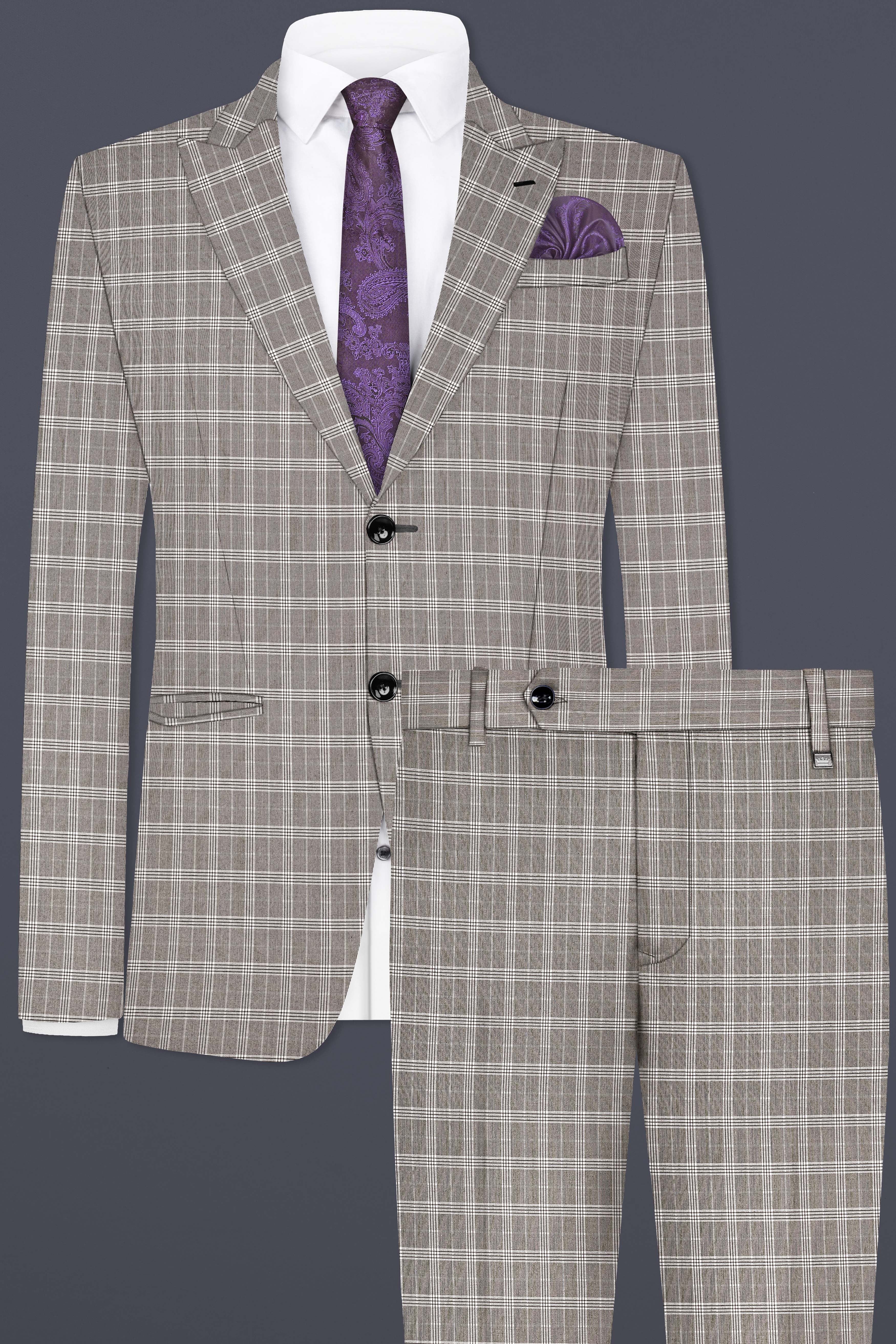 Monsoon Gray Plaid Wool Rich Single Breasted Suit