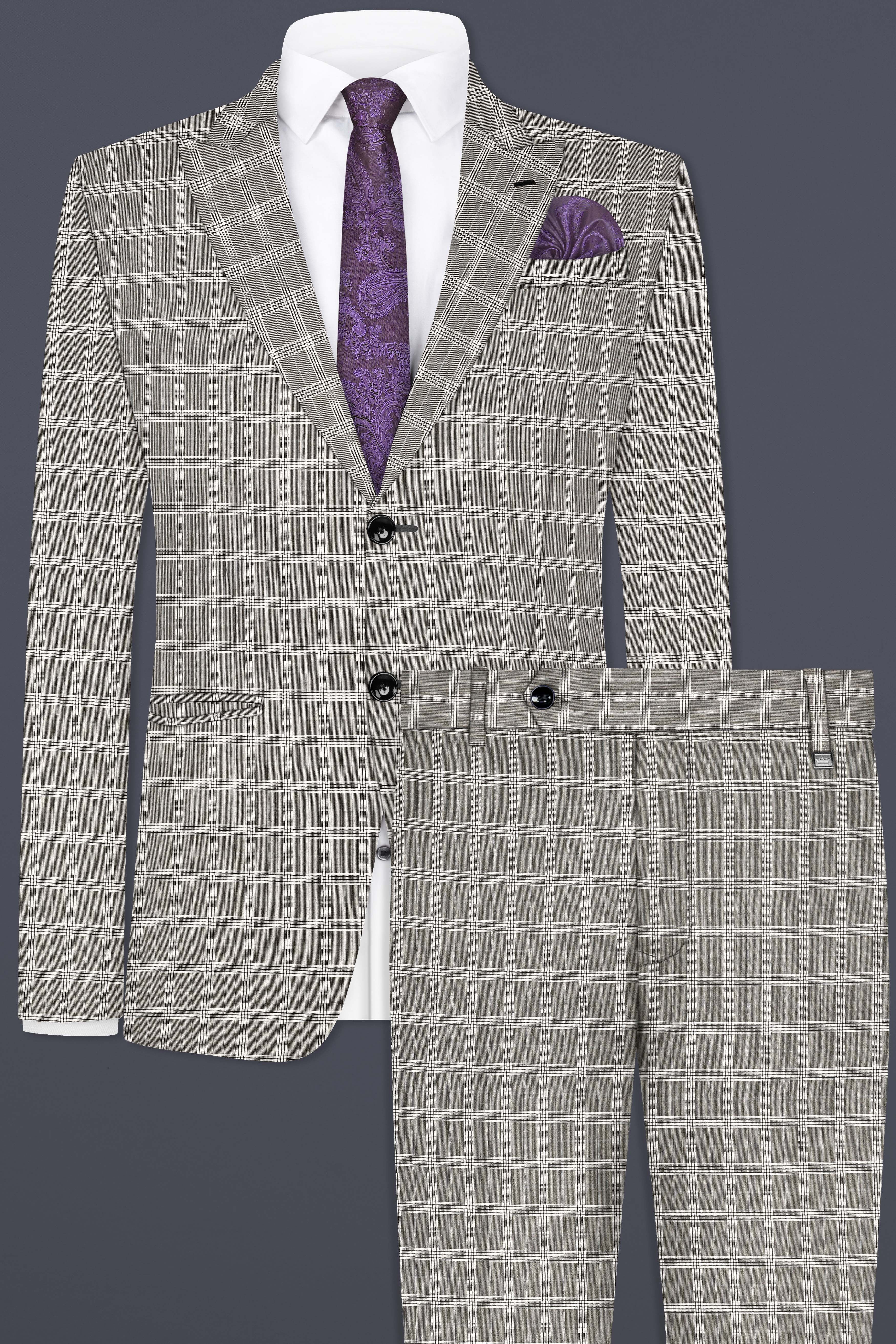 Venus Gray Plaid Wool Rich Single Breasted Suit