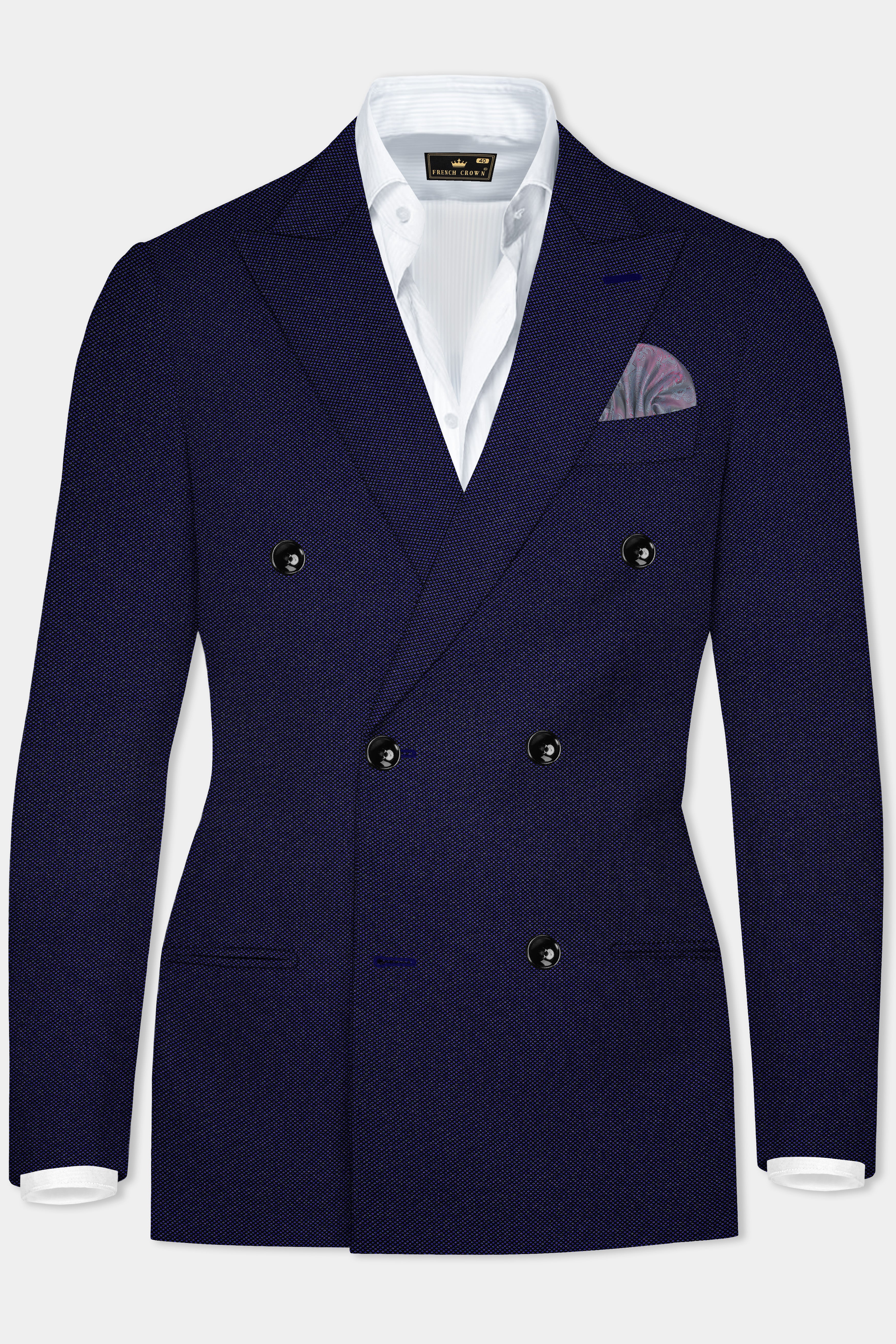 Midnight Blue Textured Wool Rich Double Breasted Suit