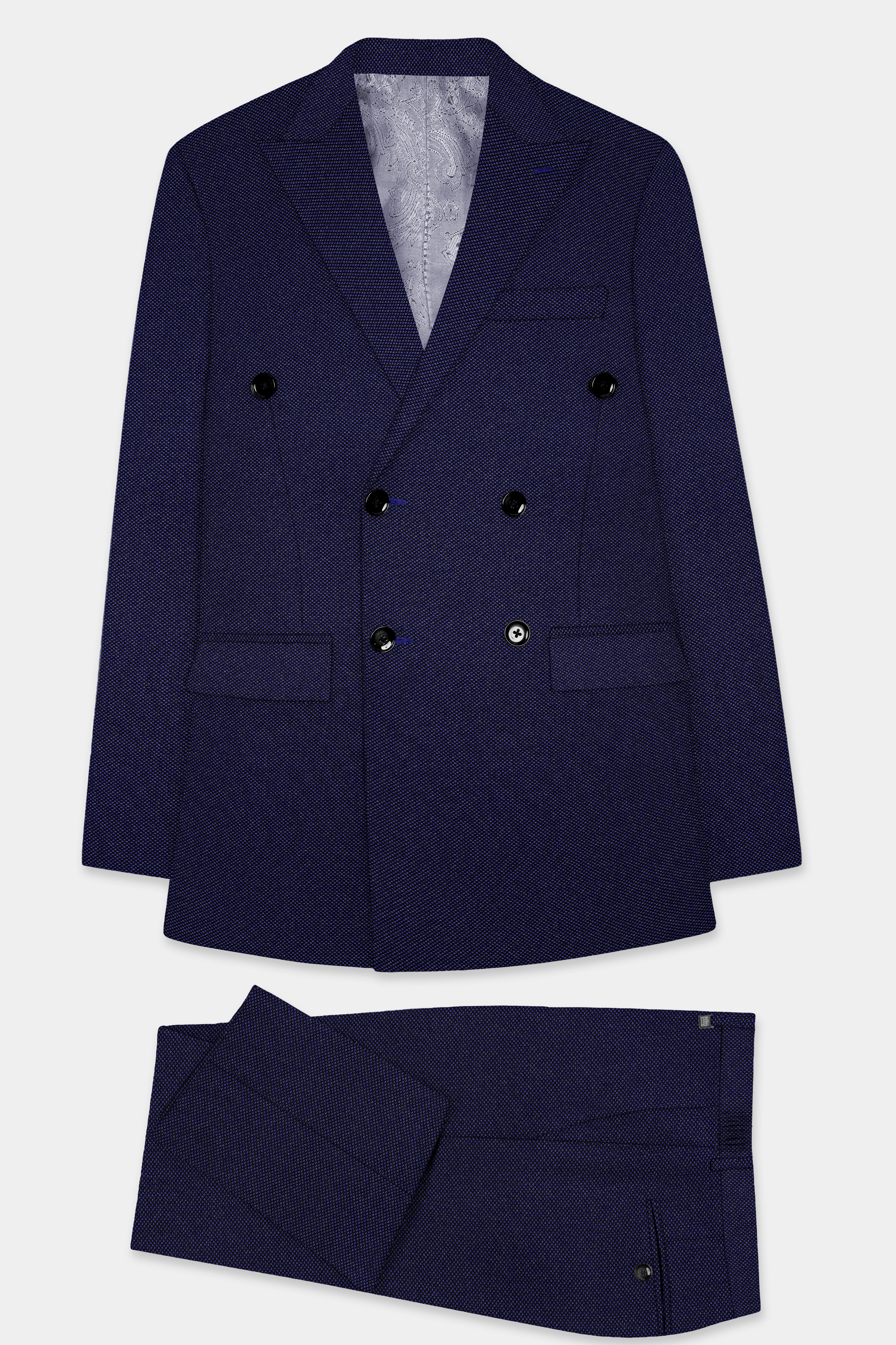 Midnight Blue Textured Wool Rich Double Breasted Suit