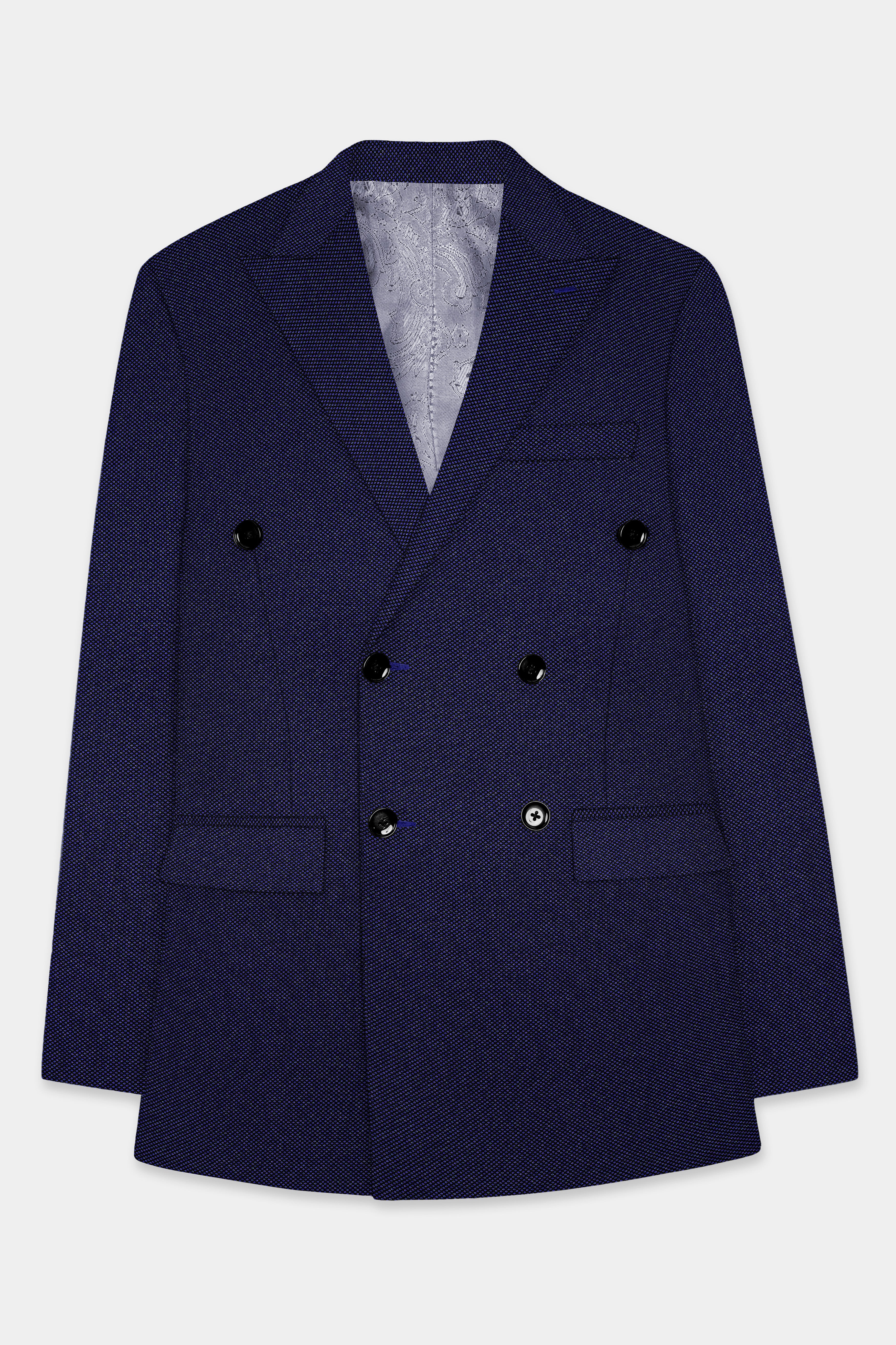 Midnight Blue Textured Wool Rich Double Breasted Suit