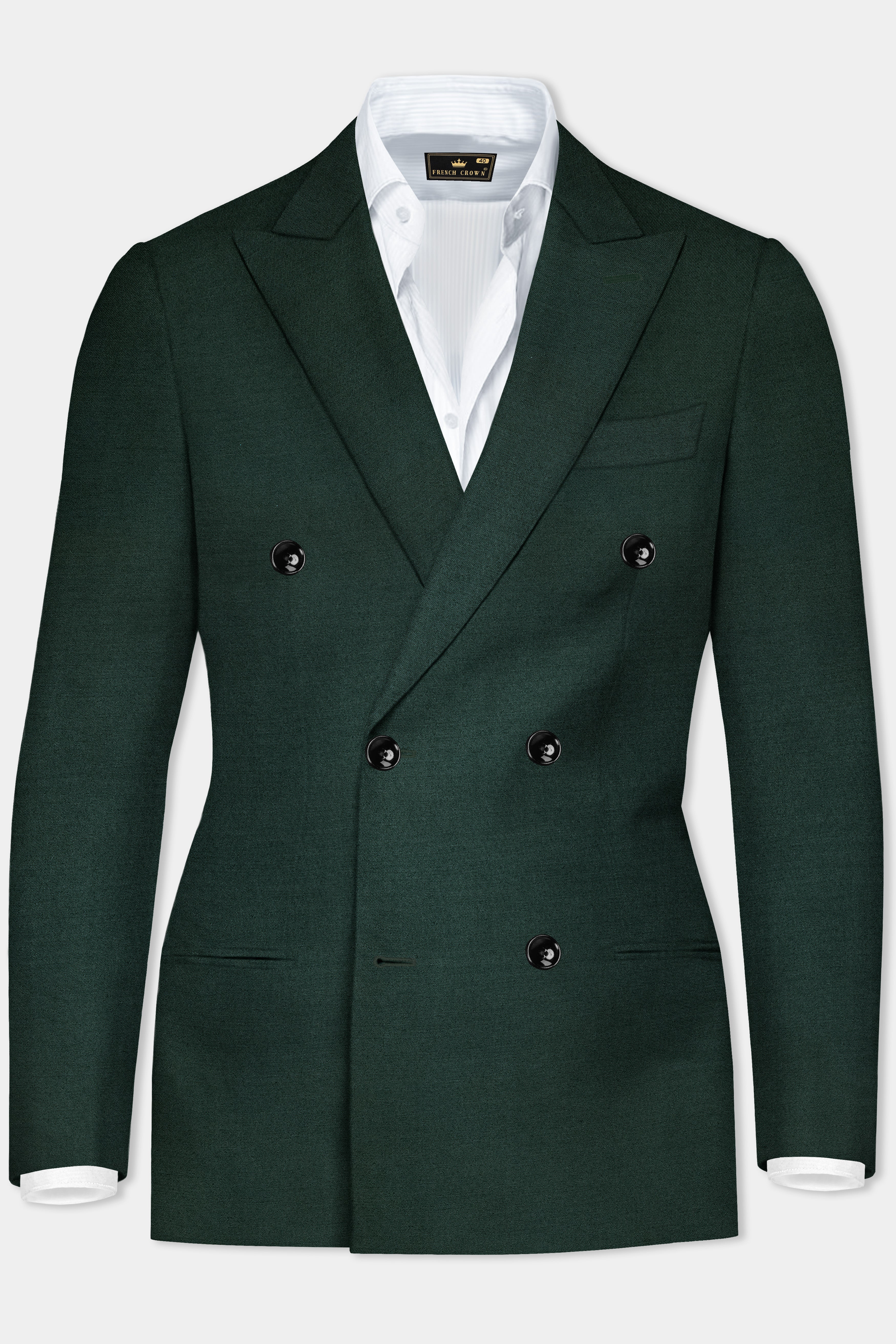 Timber Green Solid Wool Rich Double Breasted Suit