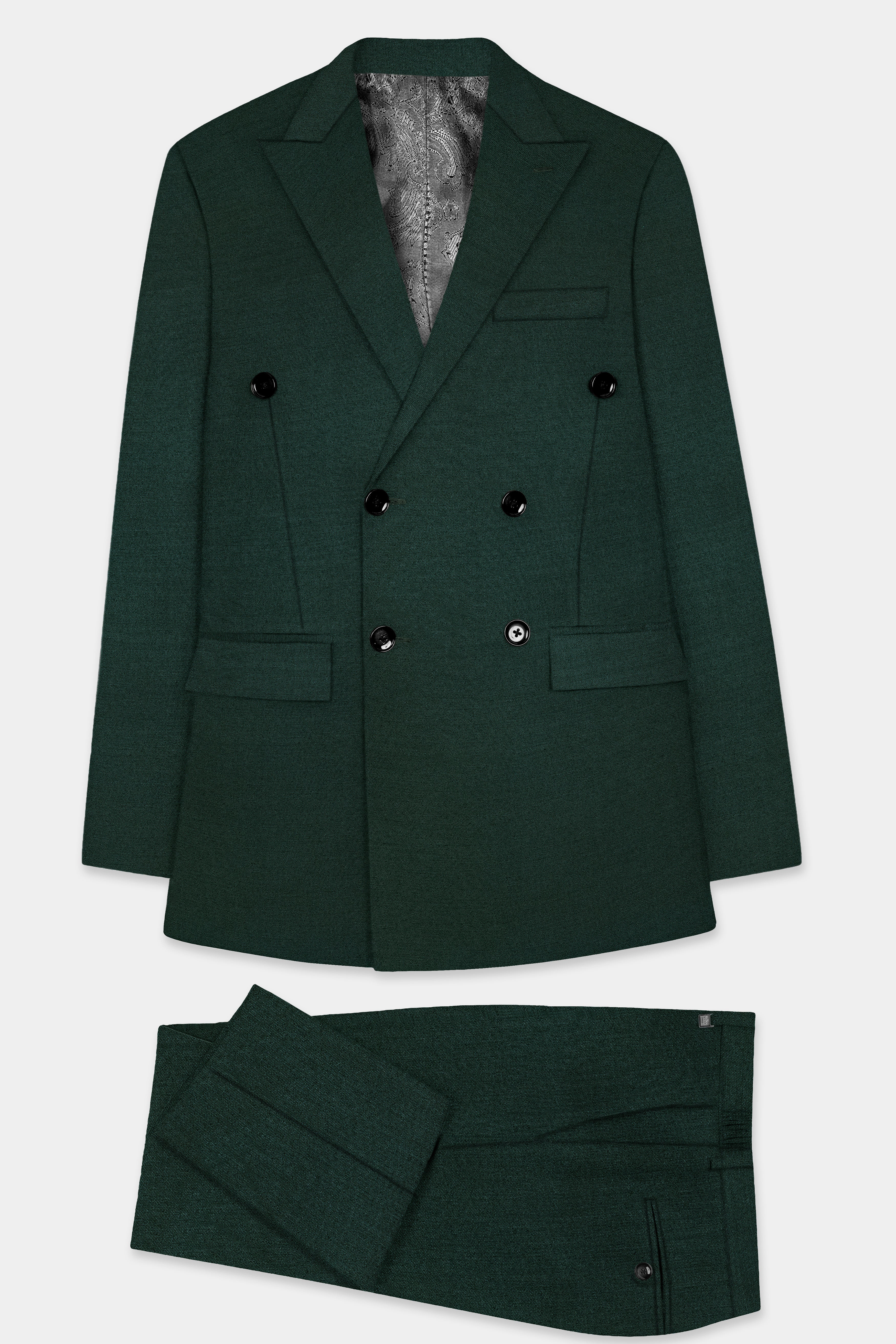 Timber Green Solid Wool Rich Double Breasted Suit