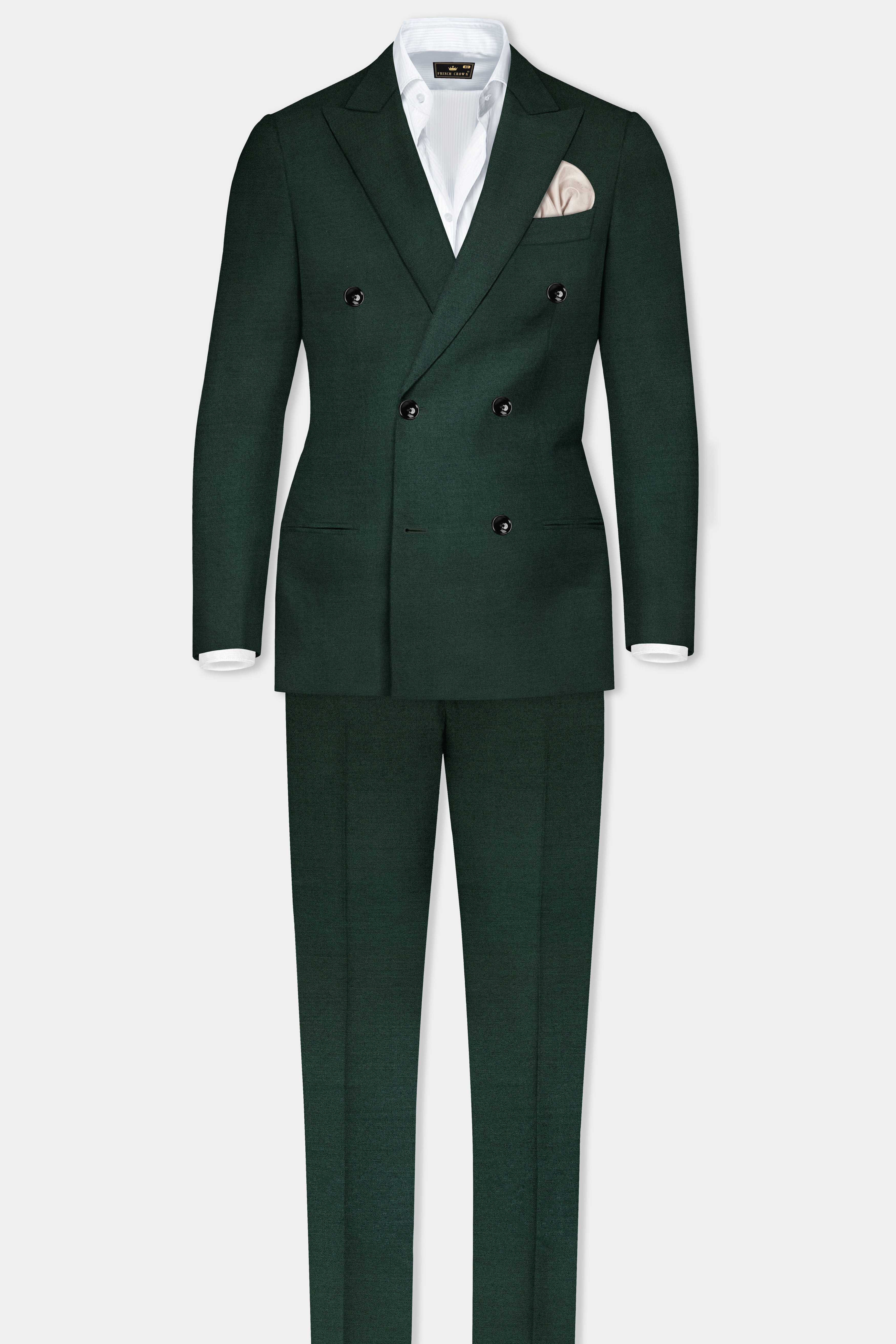 Timber Green Solid Wool Rich Double Breasted Suit