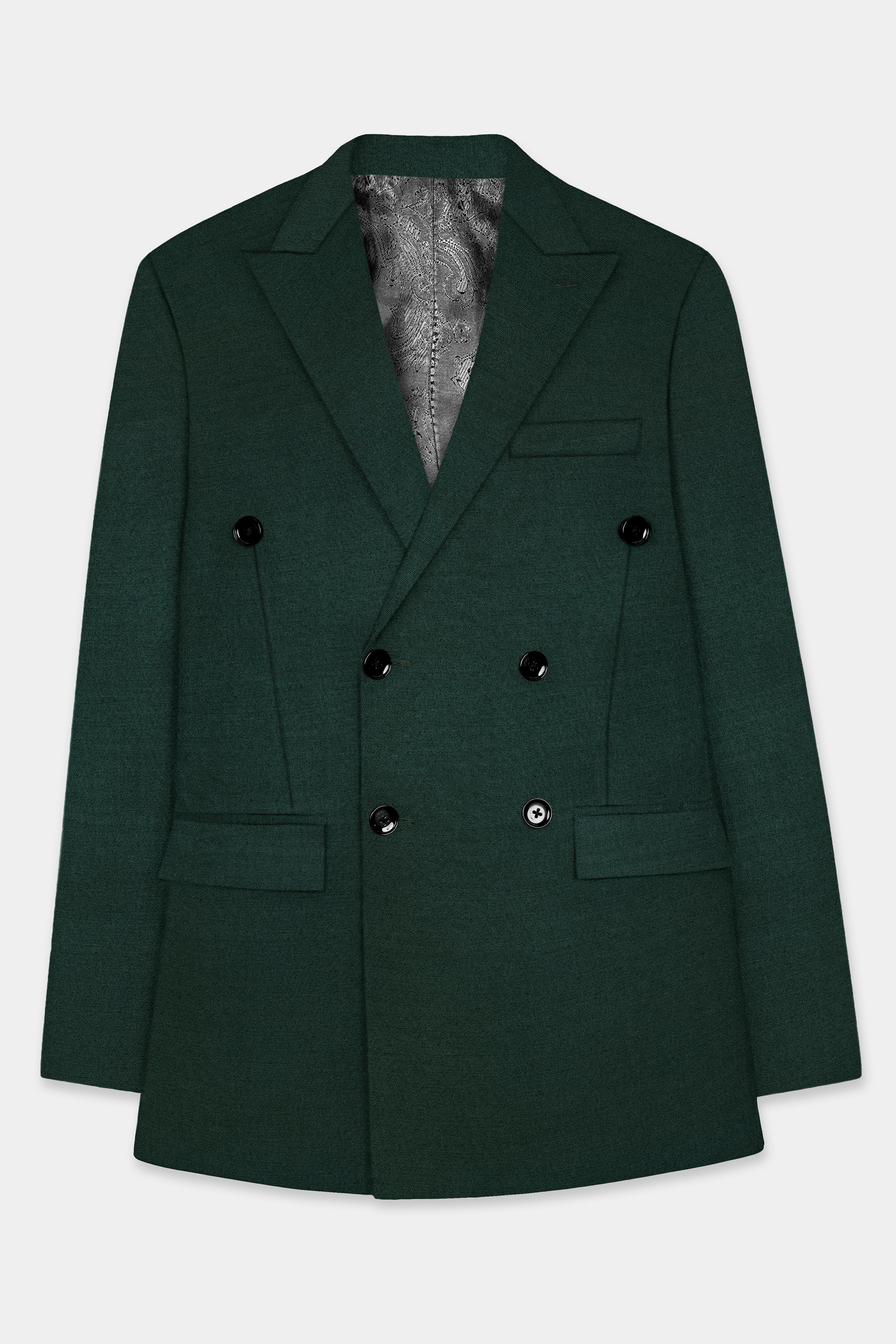 Timber Green Solid Wool Rich Double Breasted Suit