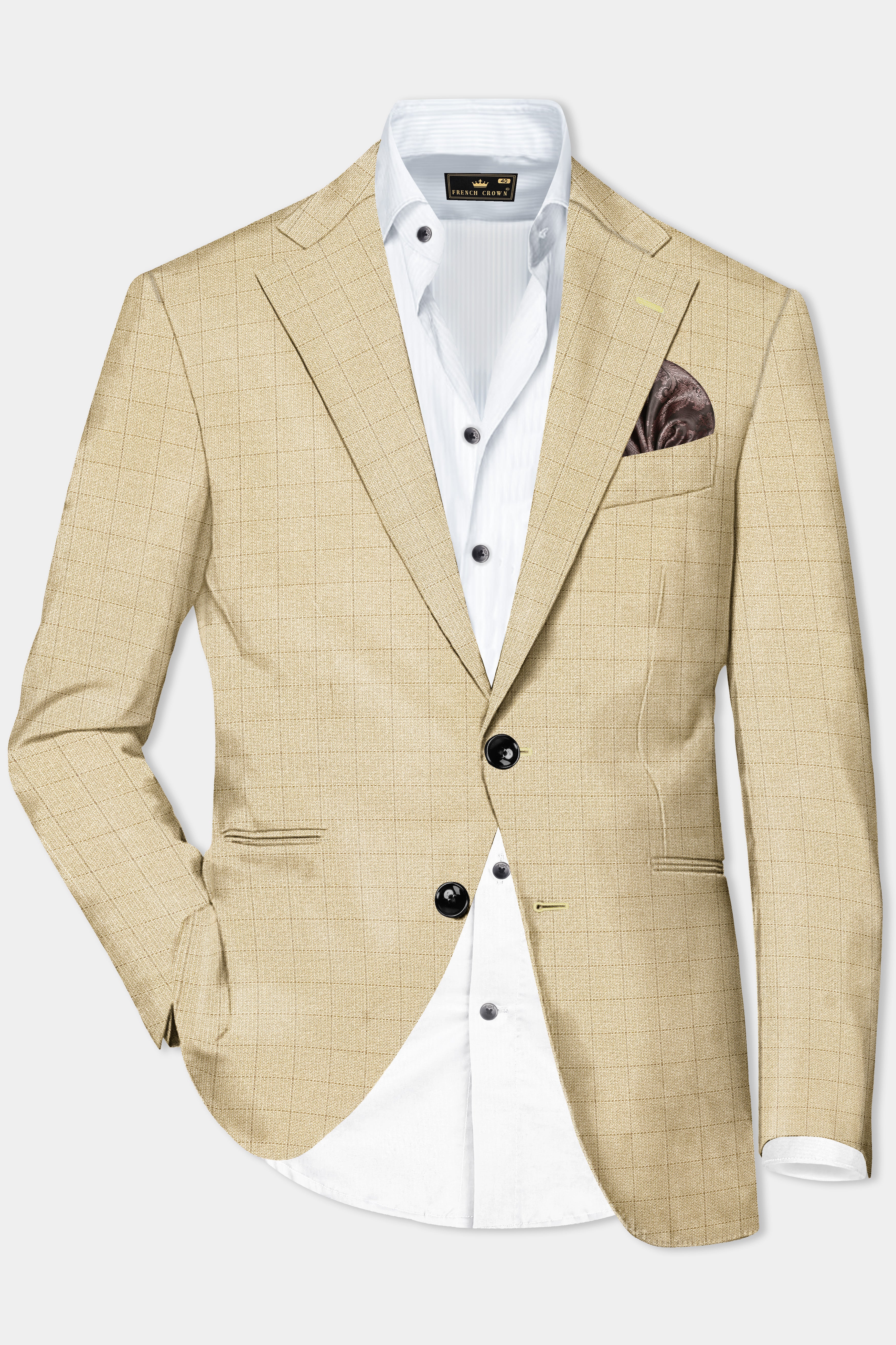 Sapling Cream Plaid Wool Rich Single Breasted Suit