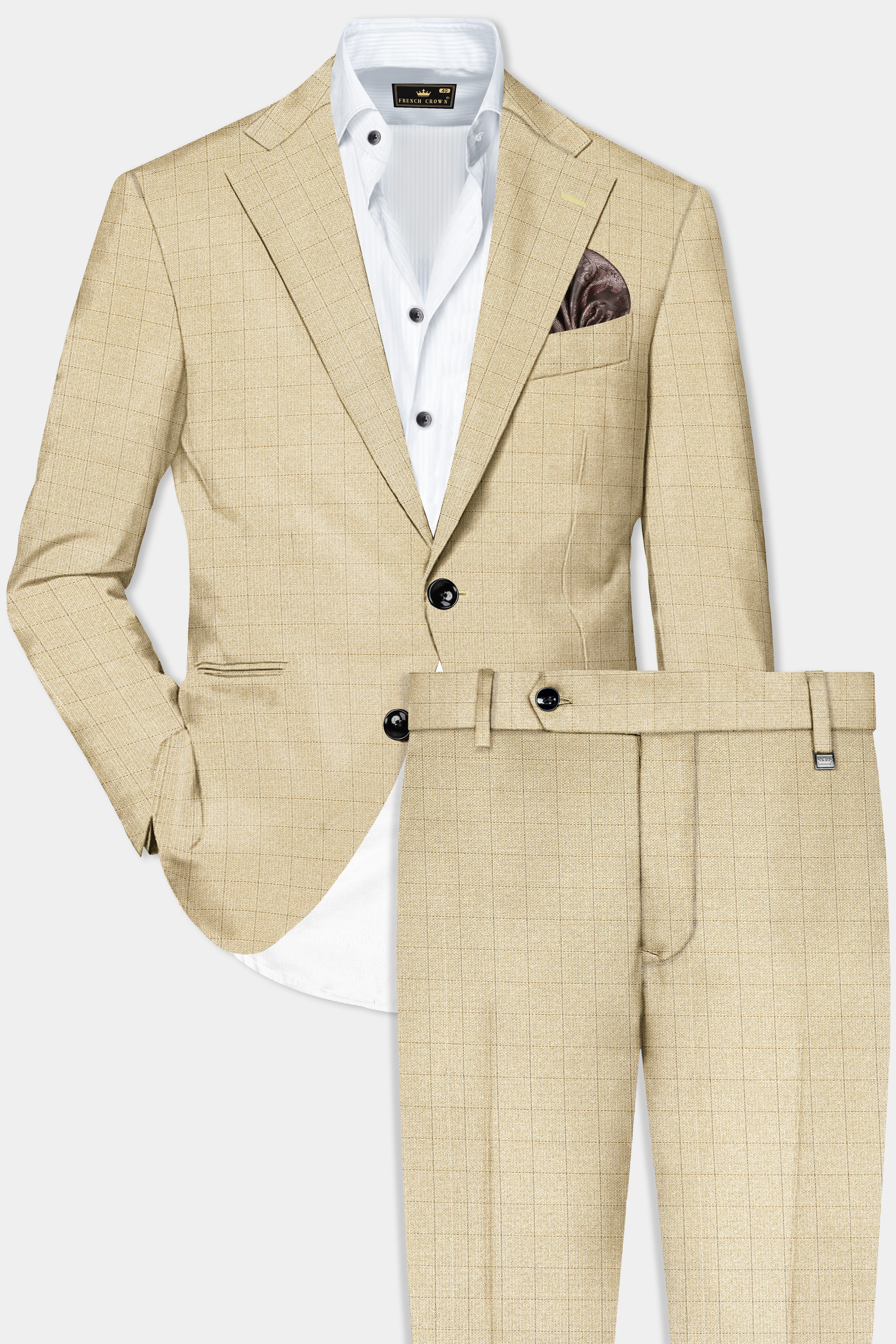 Sapling Cream Plaid Wool Rich Single Breasted Suit