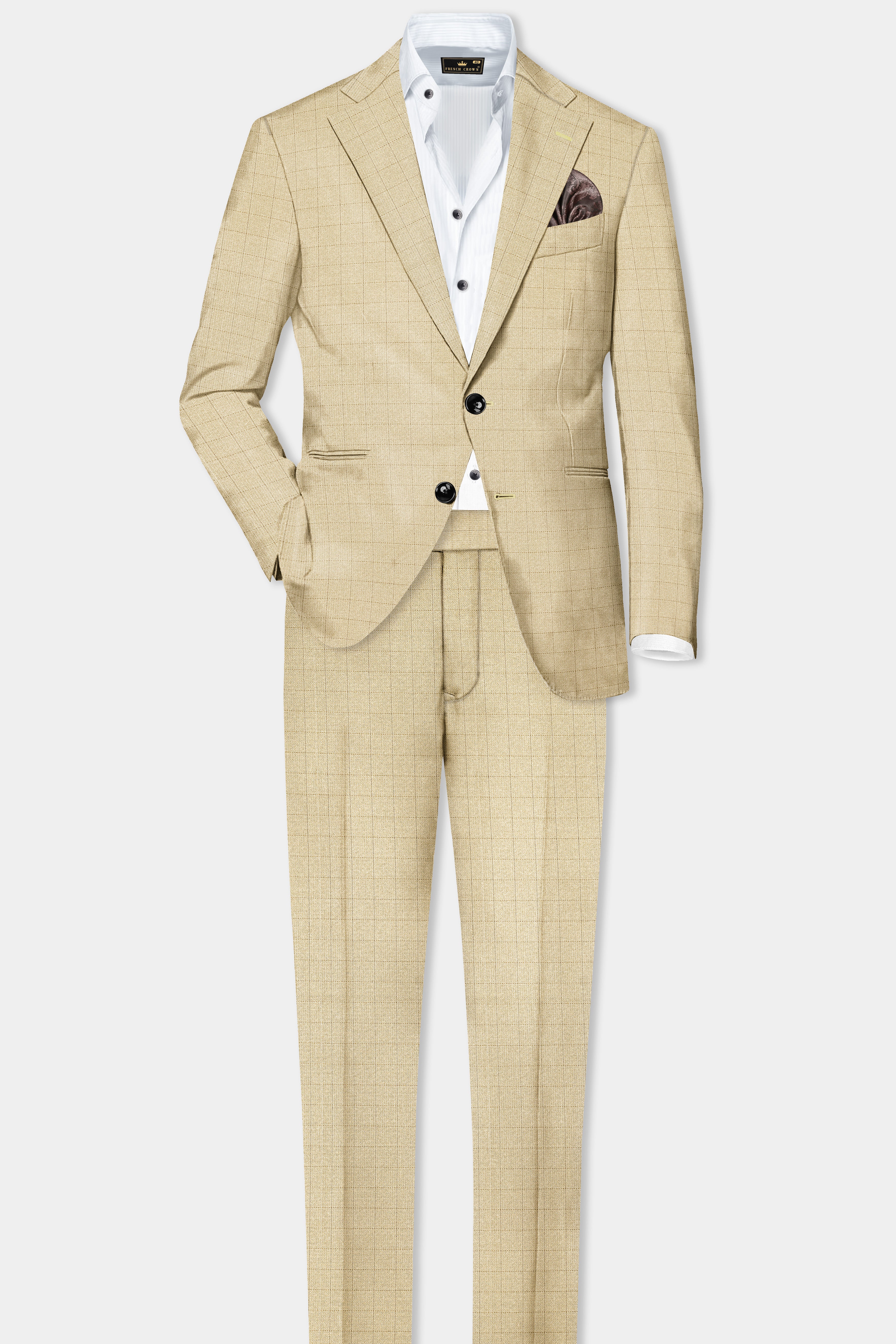 Sapling Cream Plaid Wool Rich Single Breasted Suit