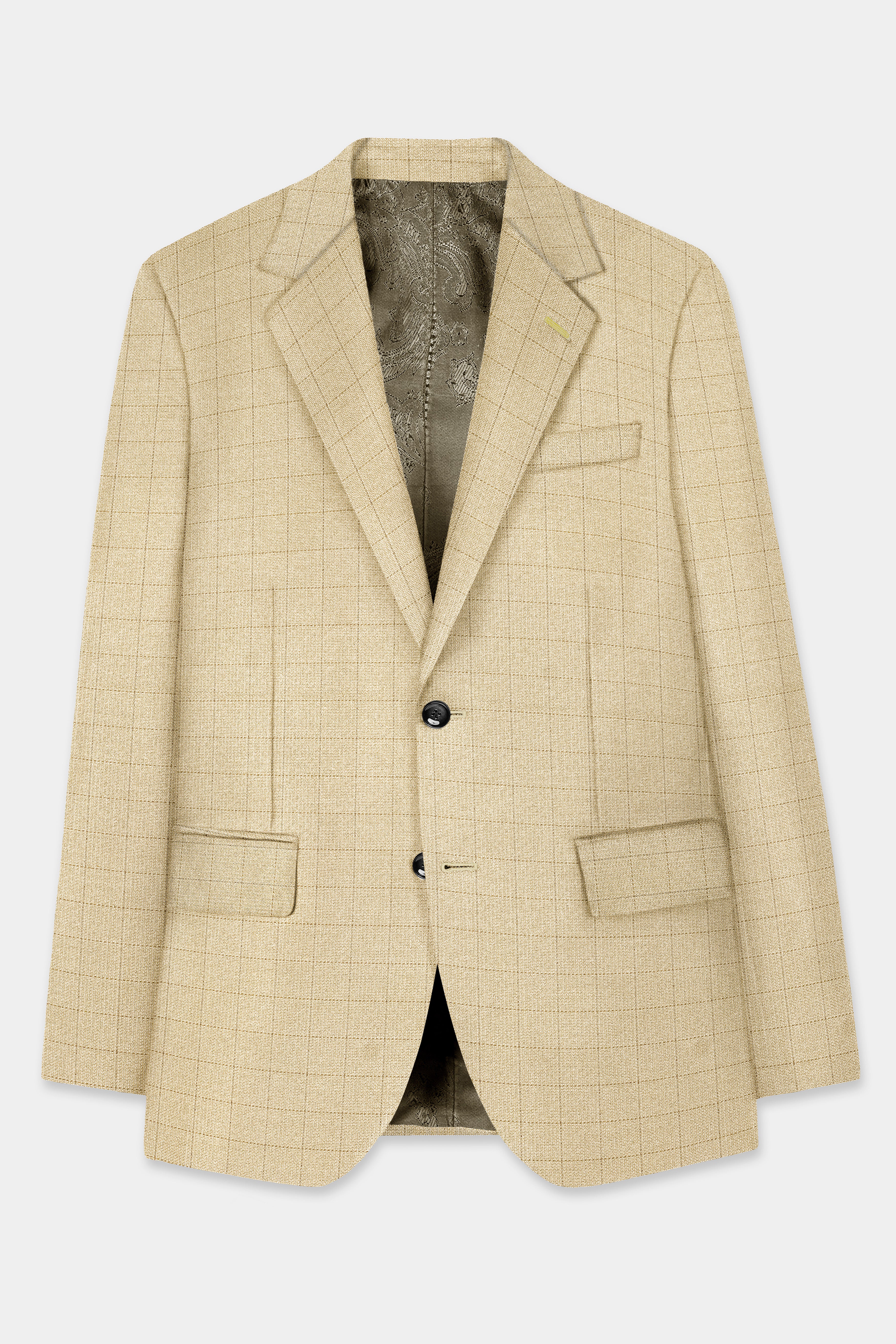 Sapling Cream Plaid Wool Rich Single Breasted Suit