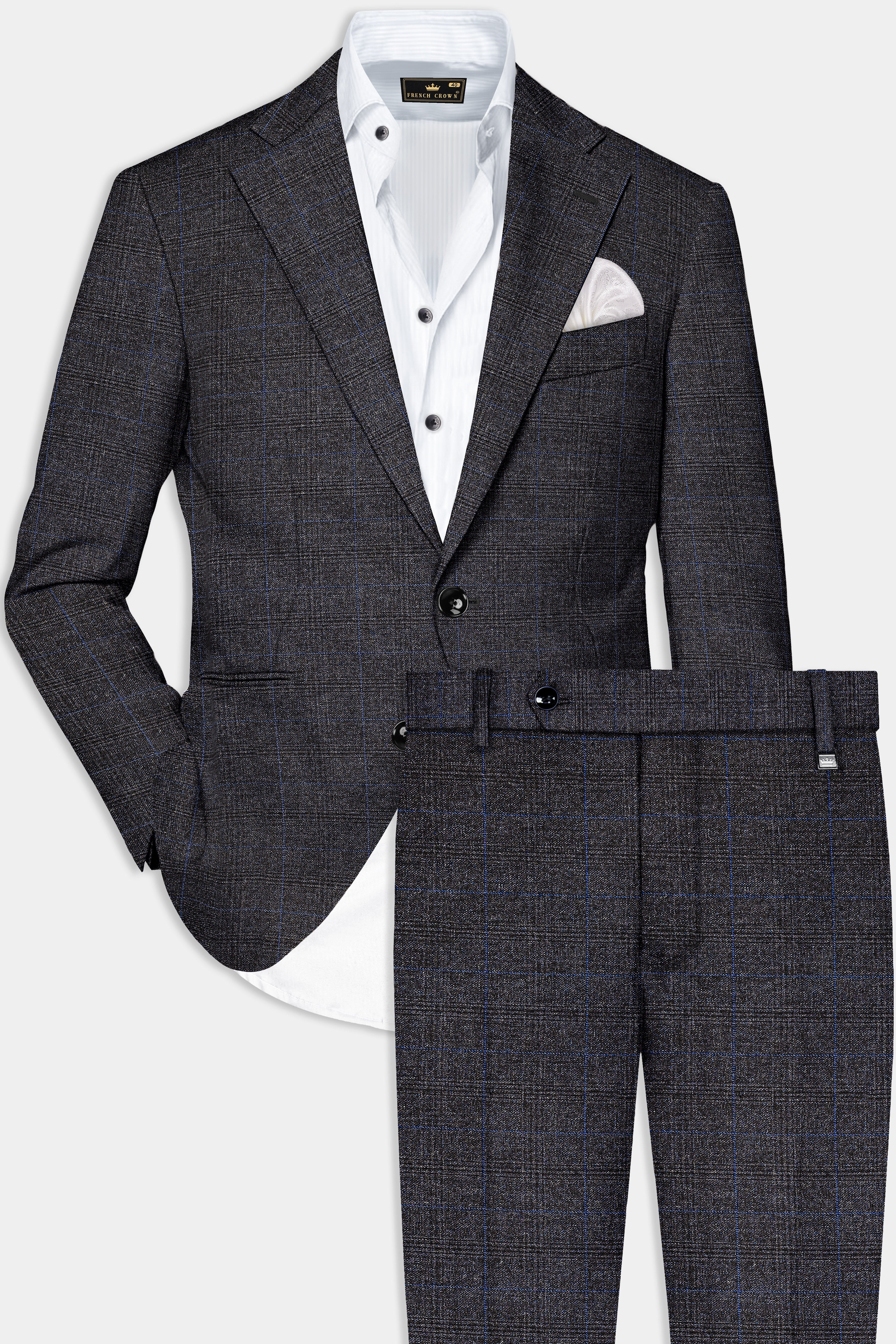 Thunder Gray Plaid Wool Rich Single Breasted Suit