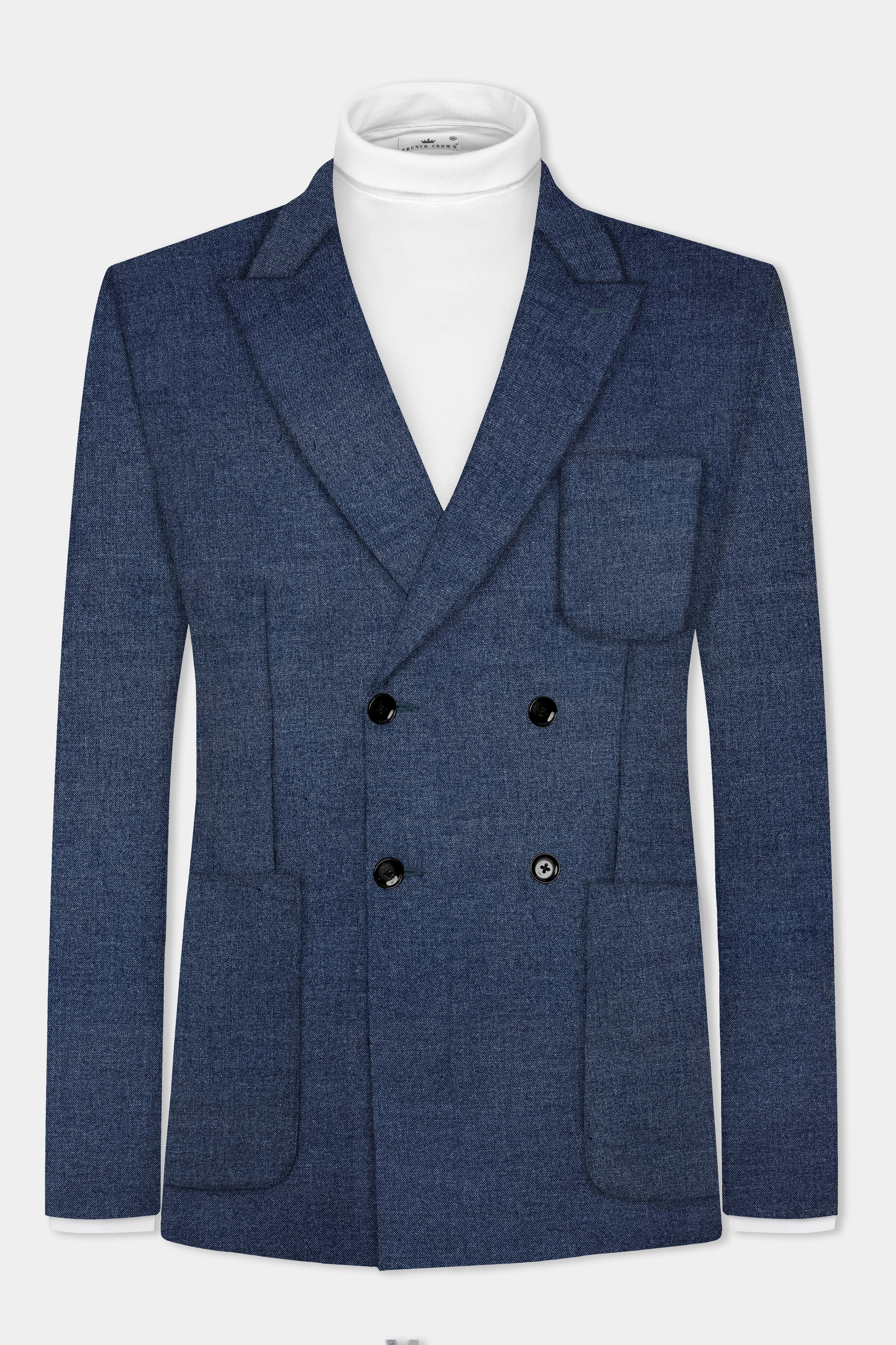 Zodiac Blue Textured Tweed Wool Rich Patch Pocket Designer Sport Suit