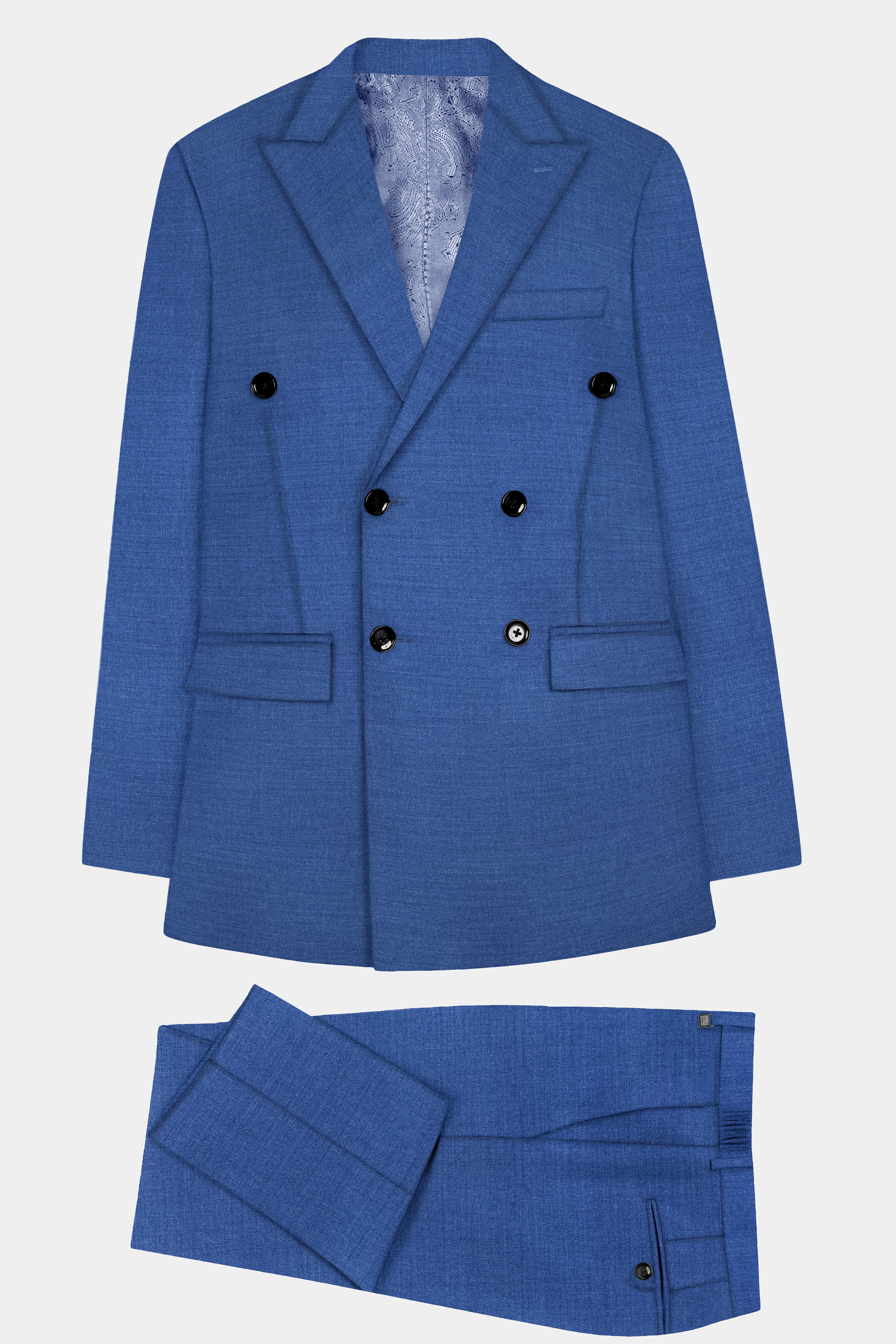 Cobalt Blue Solid Wool Rich Double Breasted Suit