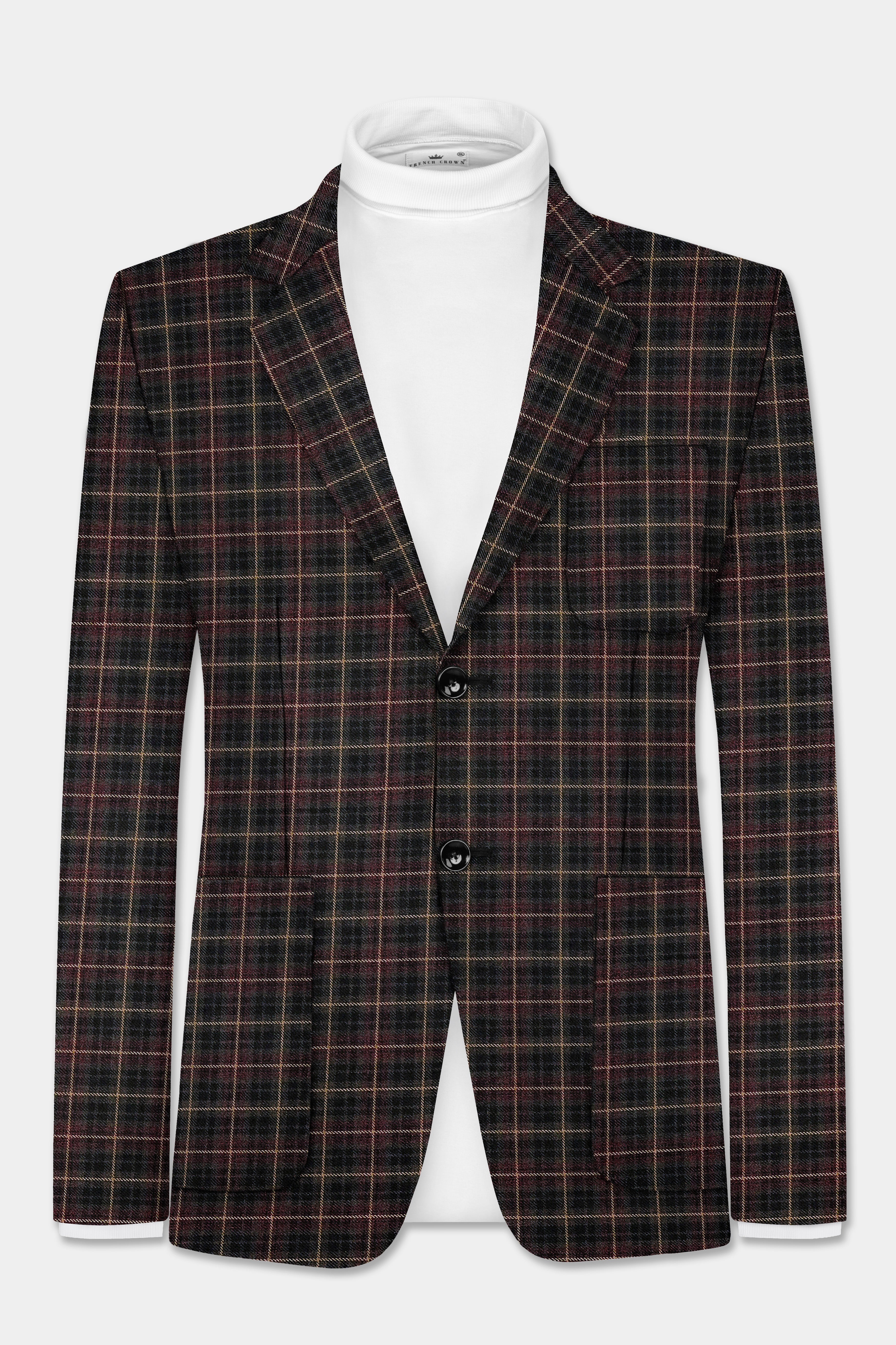 Asphalt Brown Plaid Tweed Wool Rich Single Breasted Sports Suit