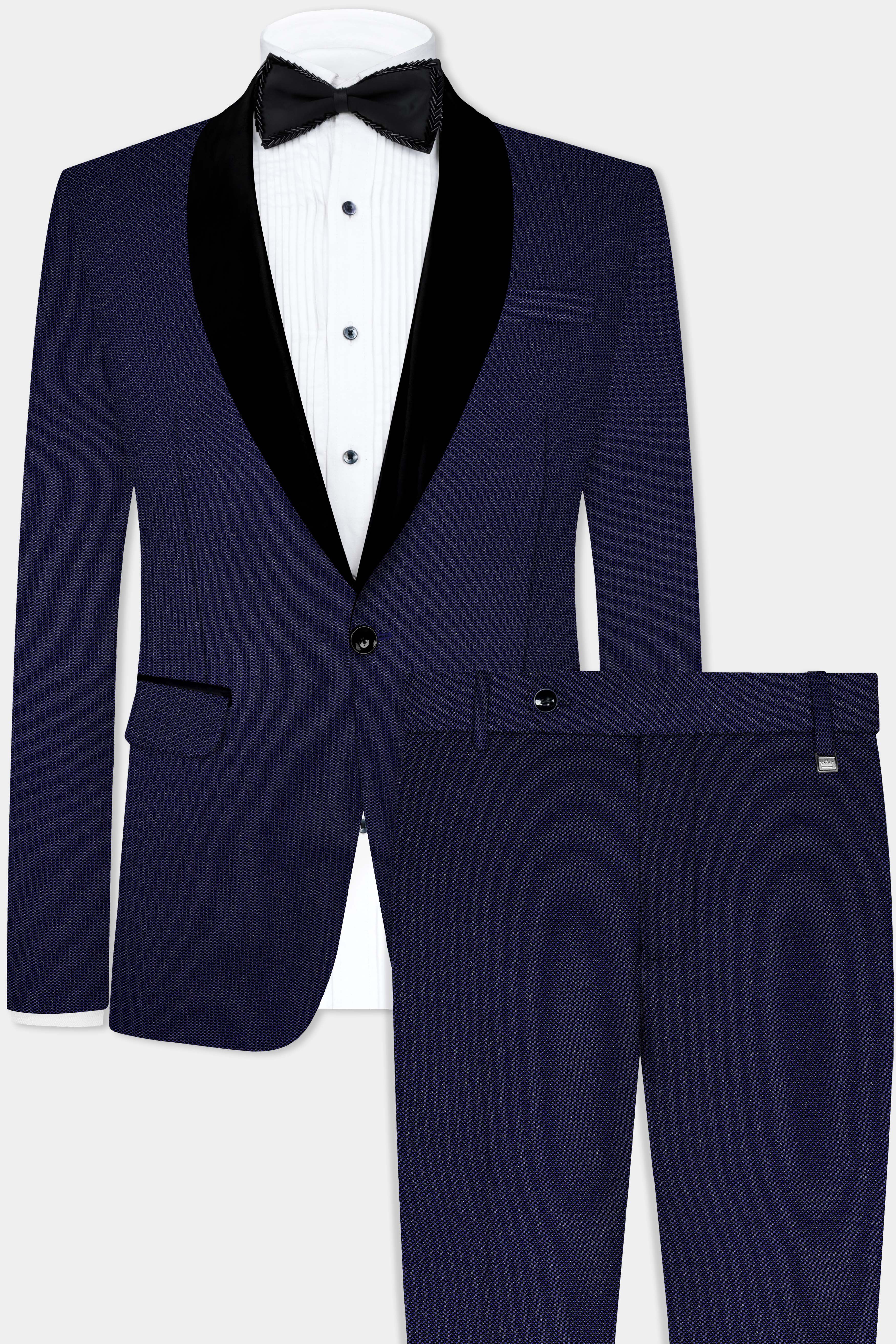 Midnight Blue Textured Wool Rich Tuxedo Suit