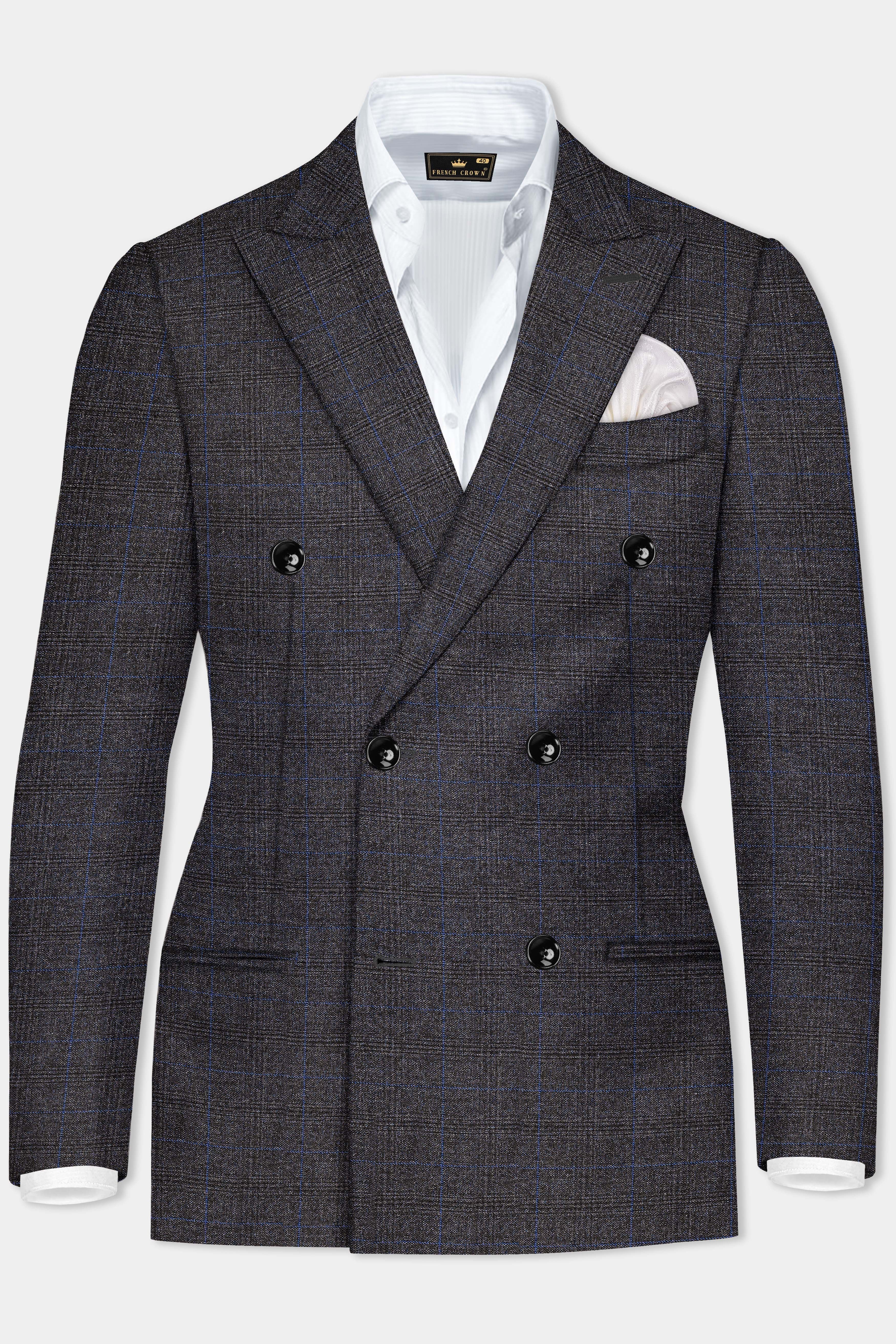 Thunder Gray Plaid Wool Rich Double Breasted Suit