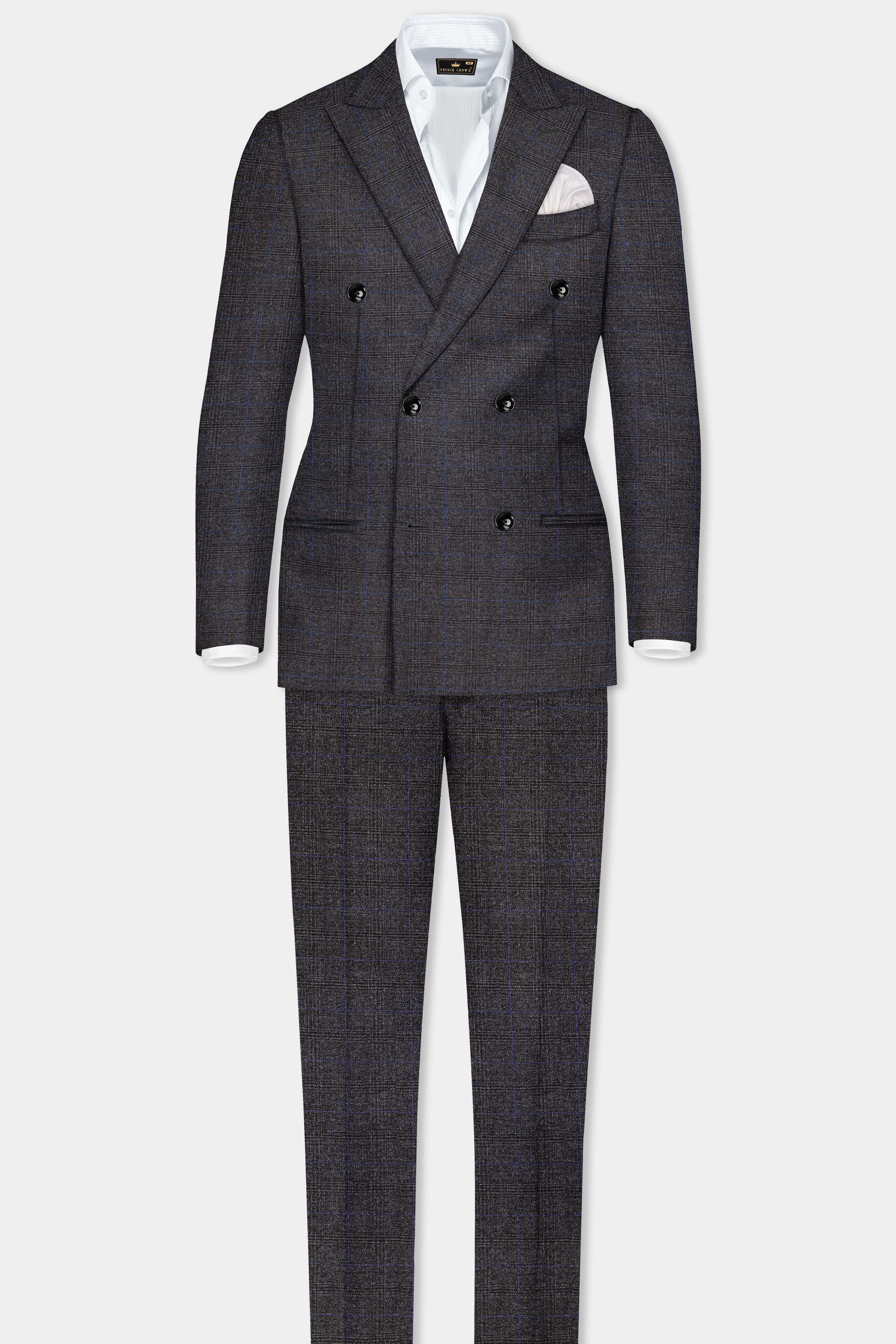 Thunder Gray Plaid Wool Rich Double Breasted Suit