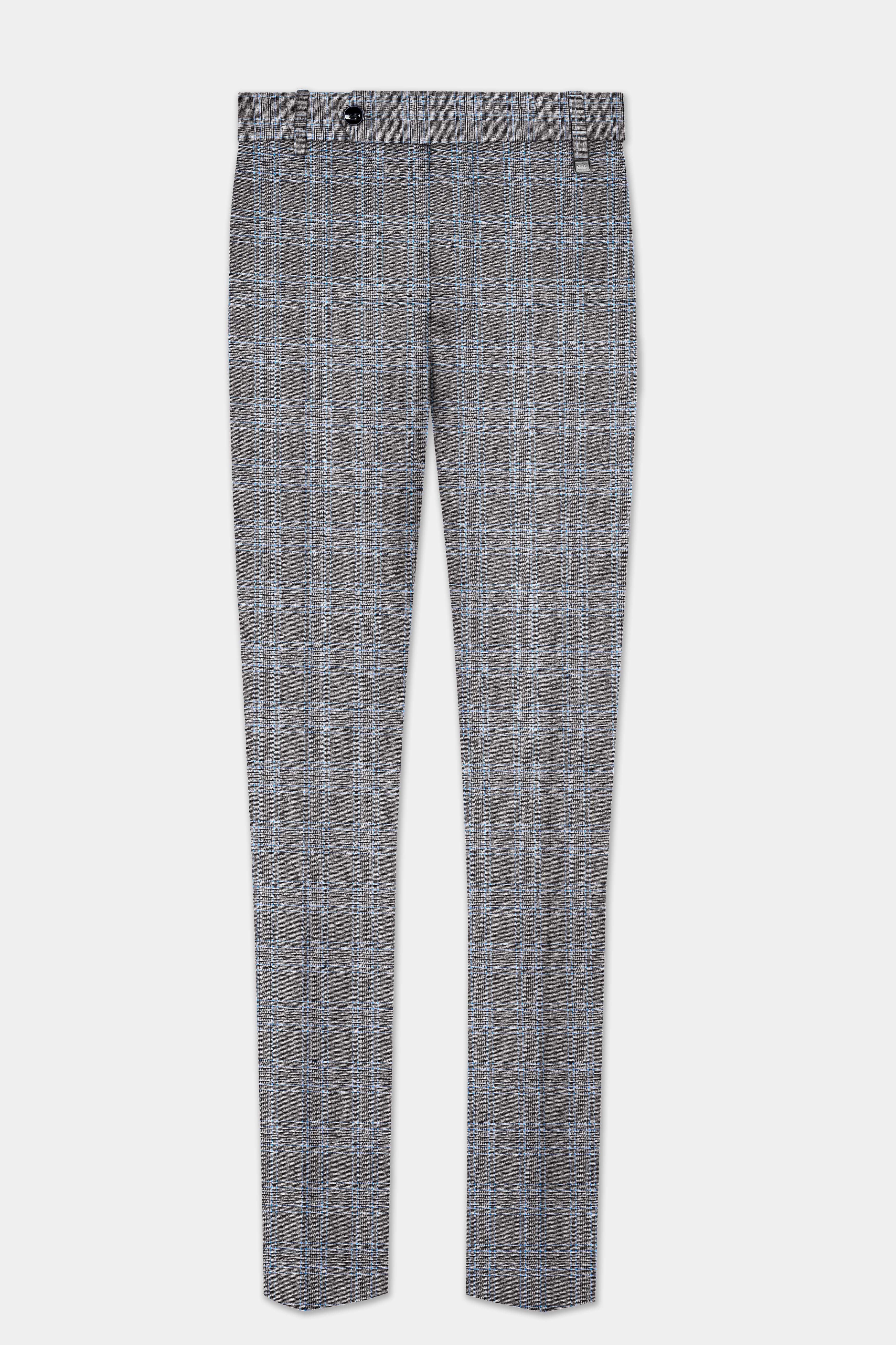 Smokey Gray And Spindle Blue Plaid Wool Rich Tuxedo Suit