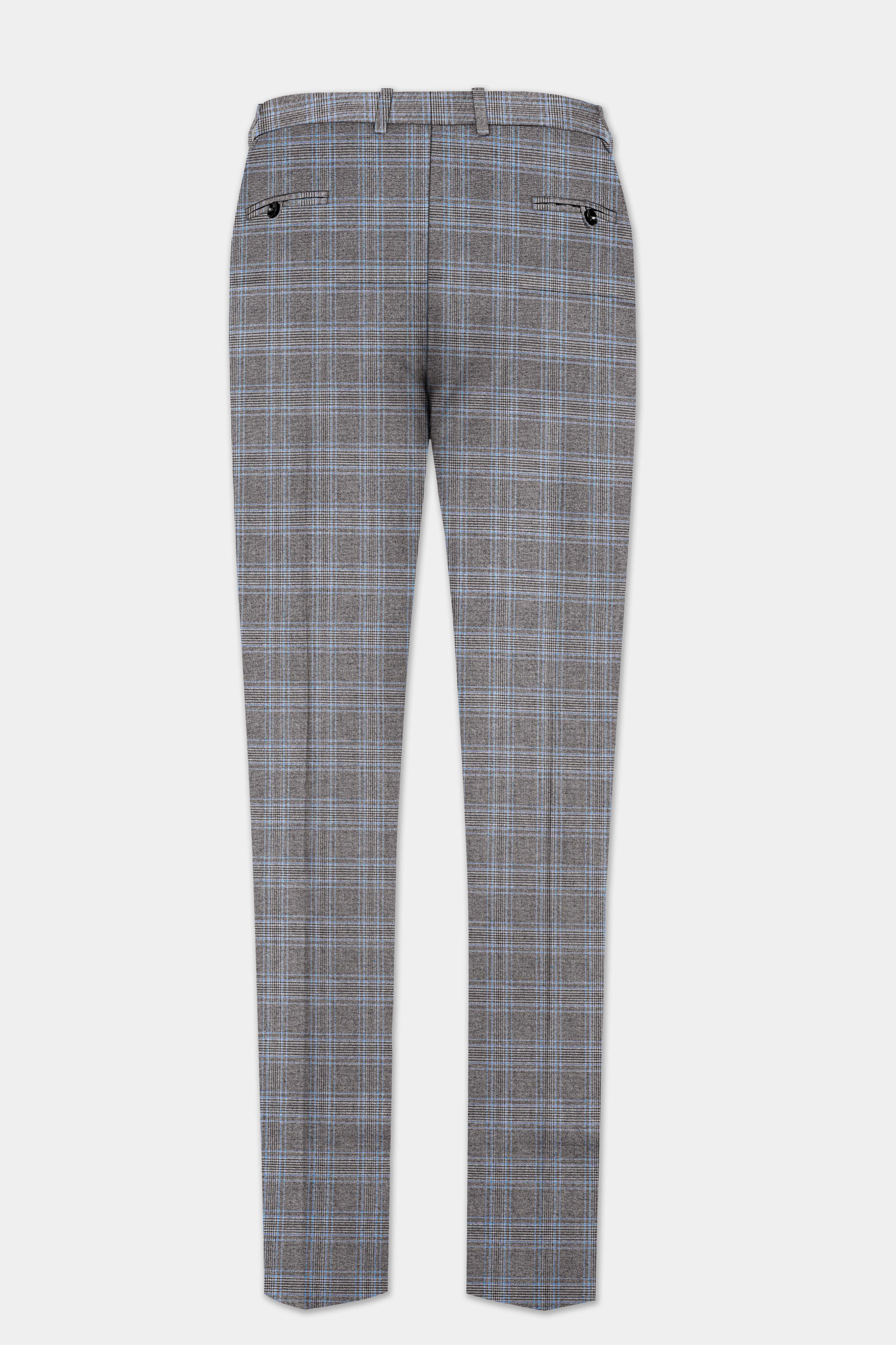 Smokey Gray And Spindle Blue Plaid Wool Rich Tuxedo Suit